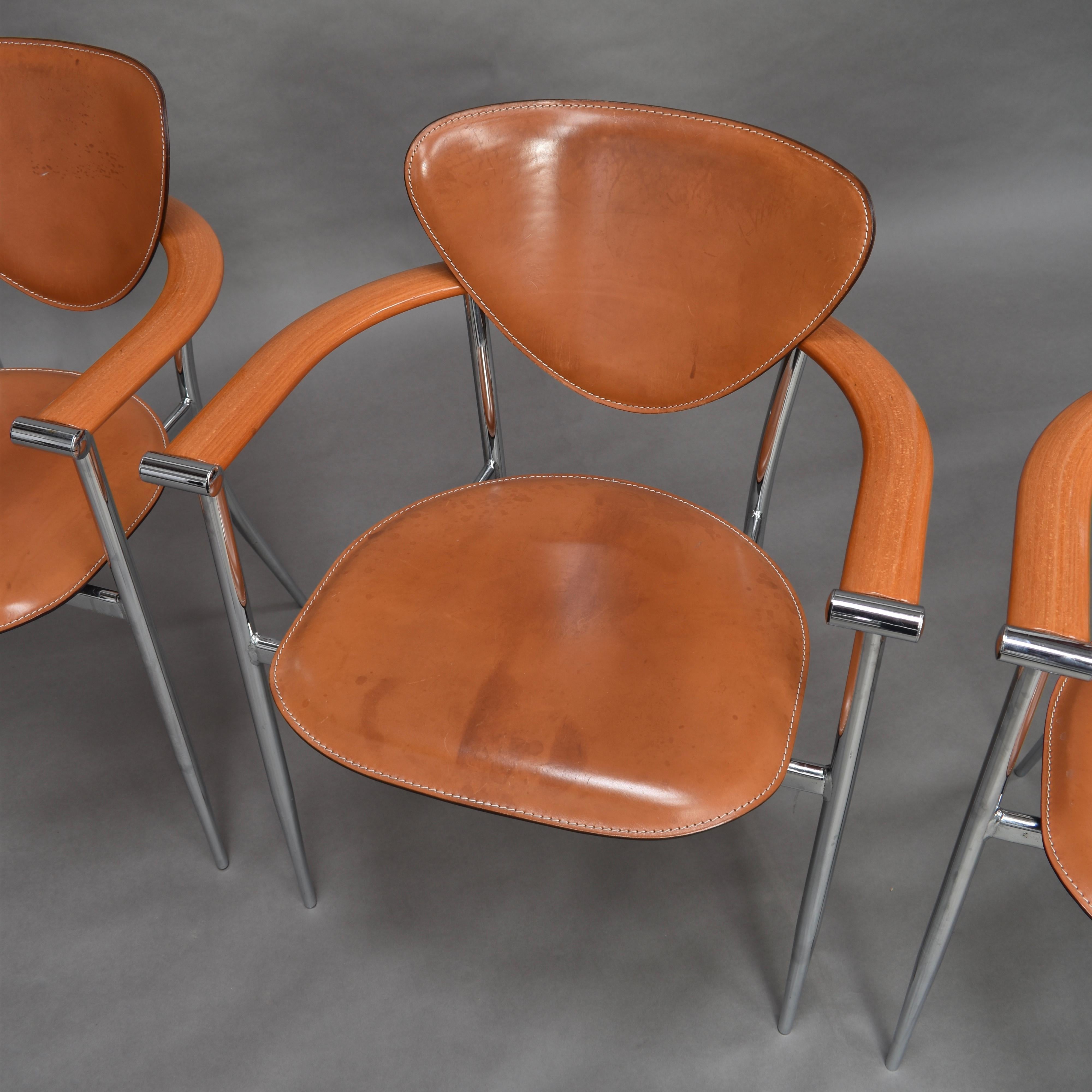 Italian Arrben Italia Dining Chairs in Tan Leather