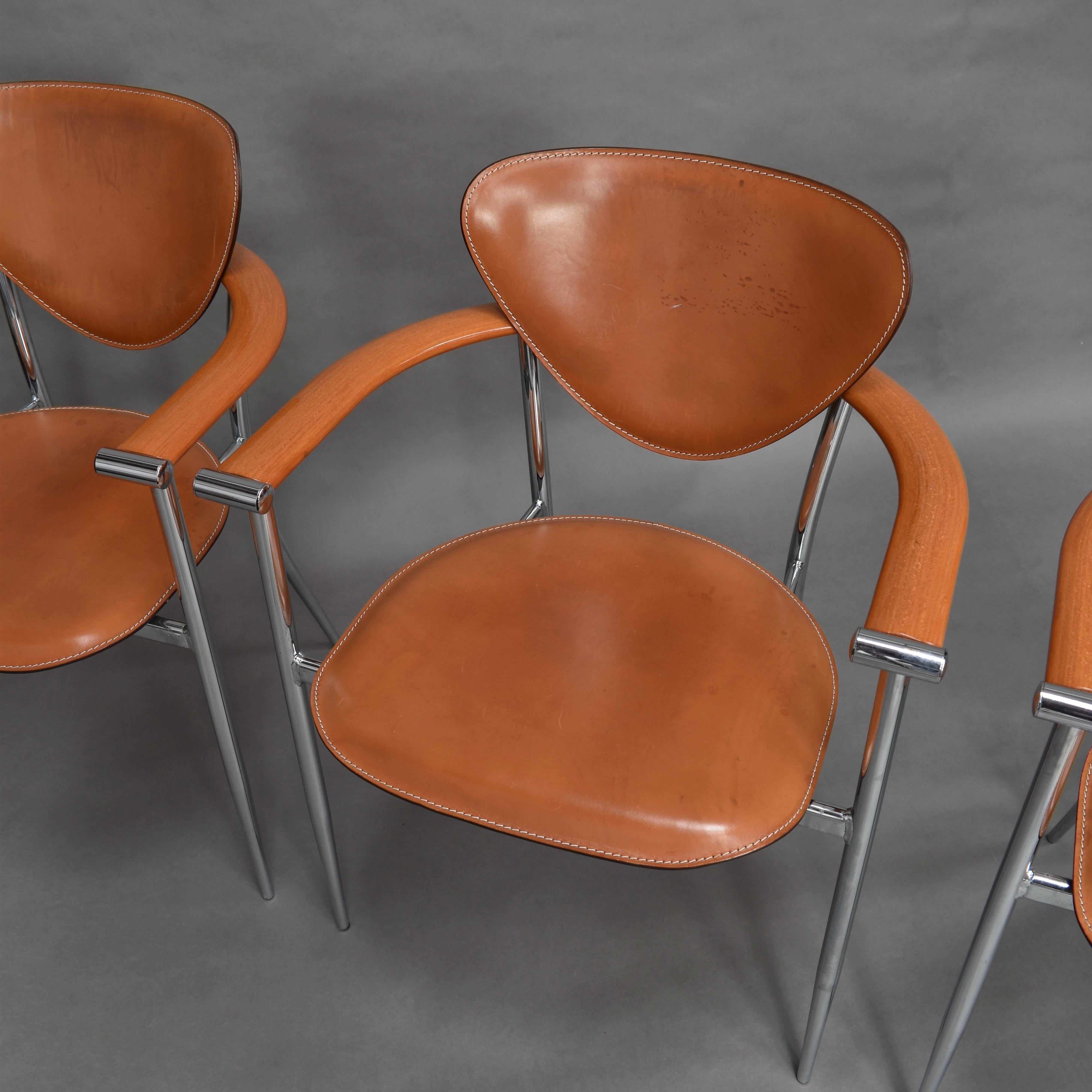 Arrben Italia Dining Chairs in Tan Leather In Good Condition In Pijnacker, Zuid-Holland