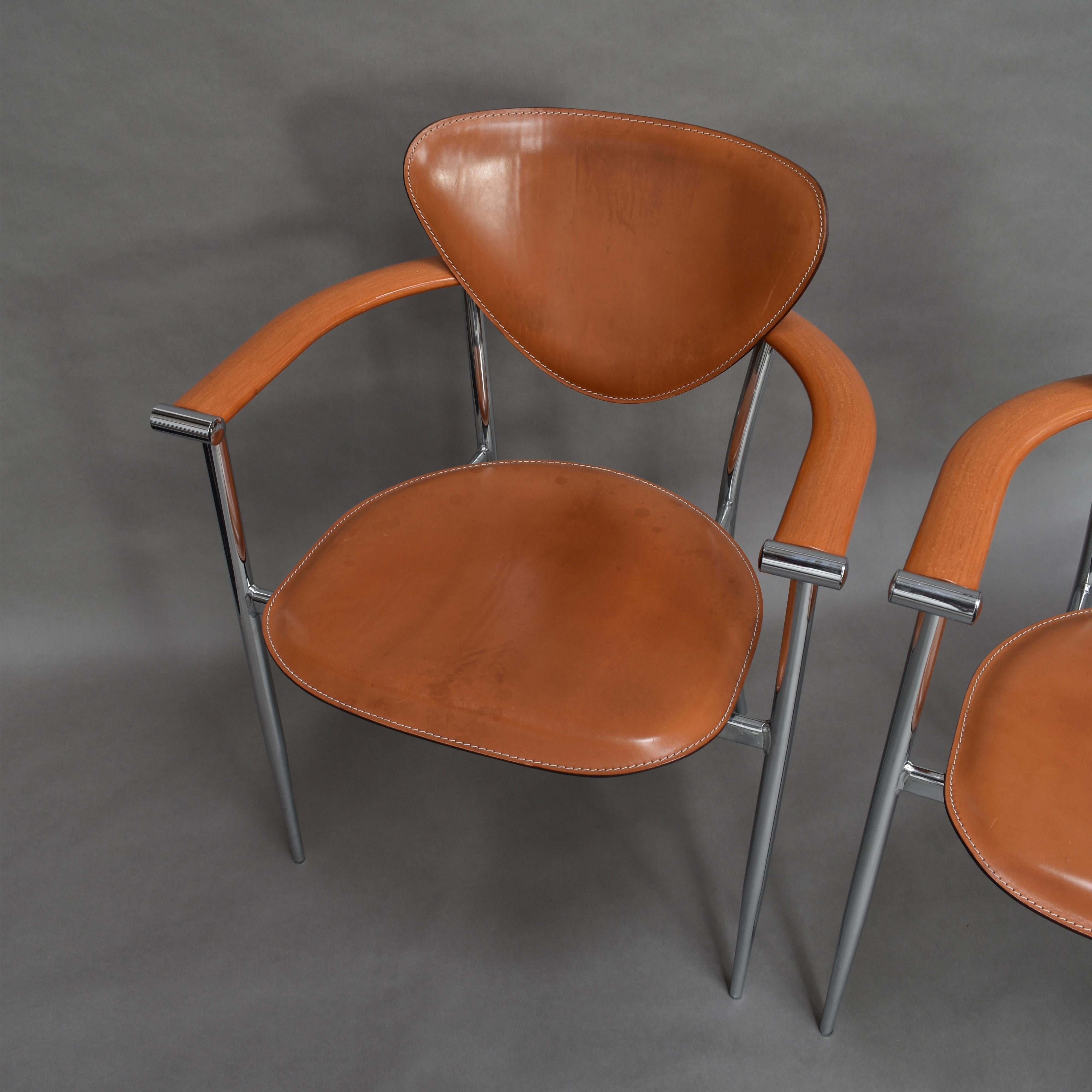 Late 20th Century Arrben Italia Dining Chairs in Tan Leather