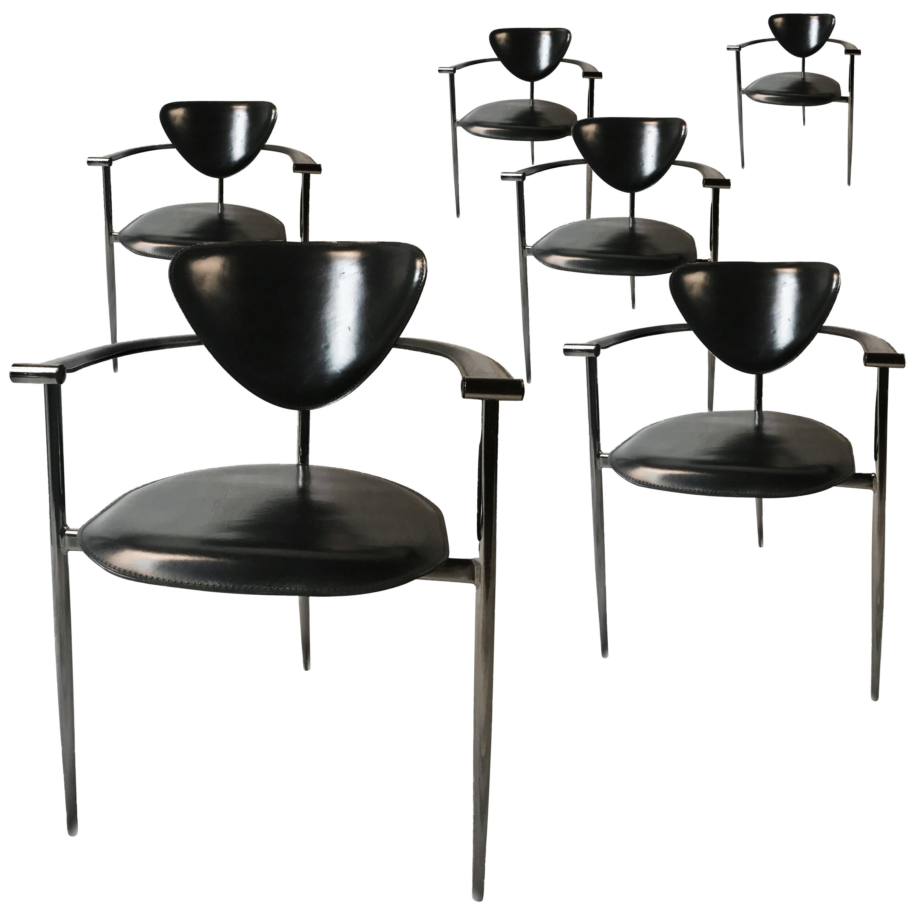 Arrben Italy Black Leather Marilyn Postmodern Three-Legged Stiletto Armchair