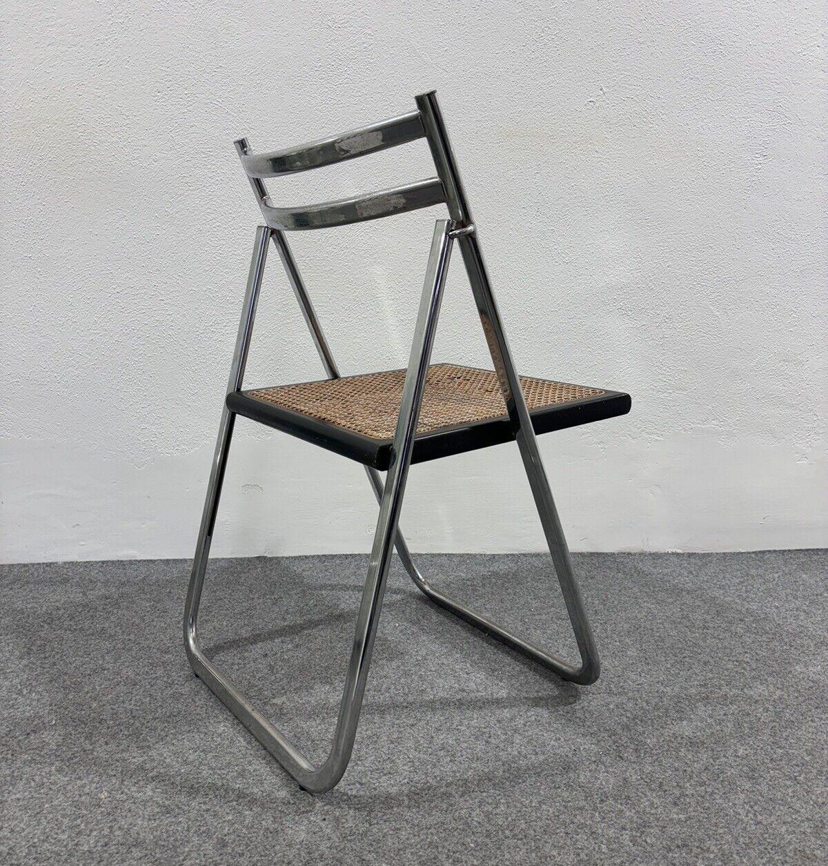 Italian Arrben Italy Flip Chair Rattan 1970's Design Steel Modernism
