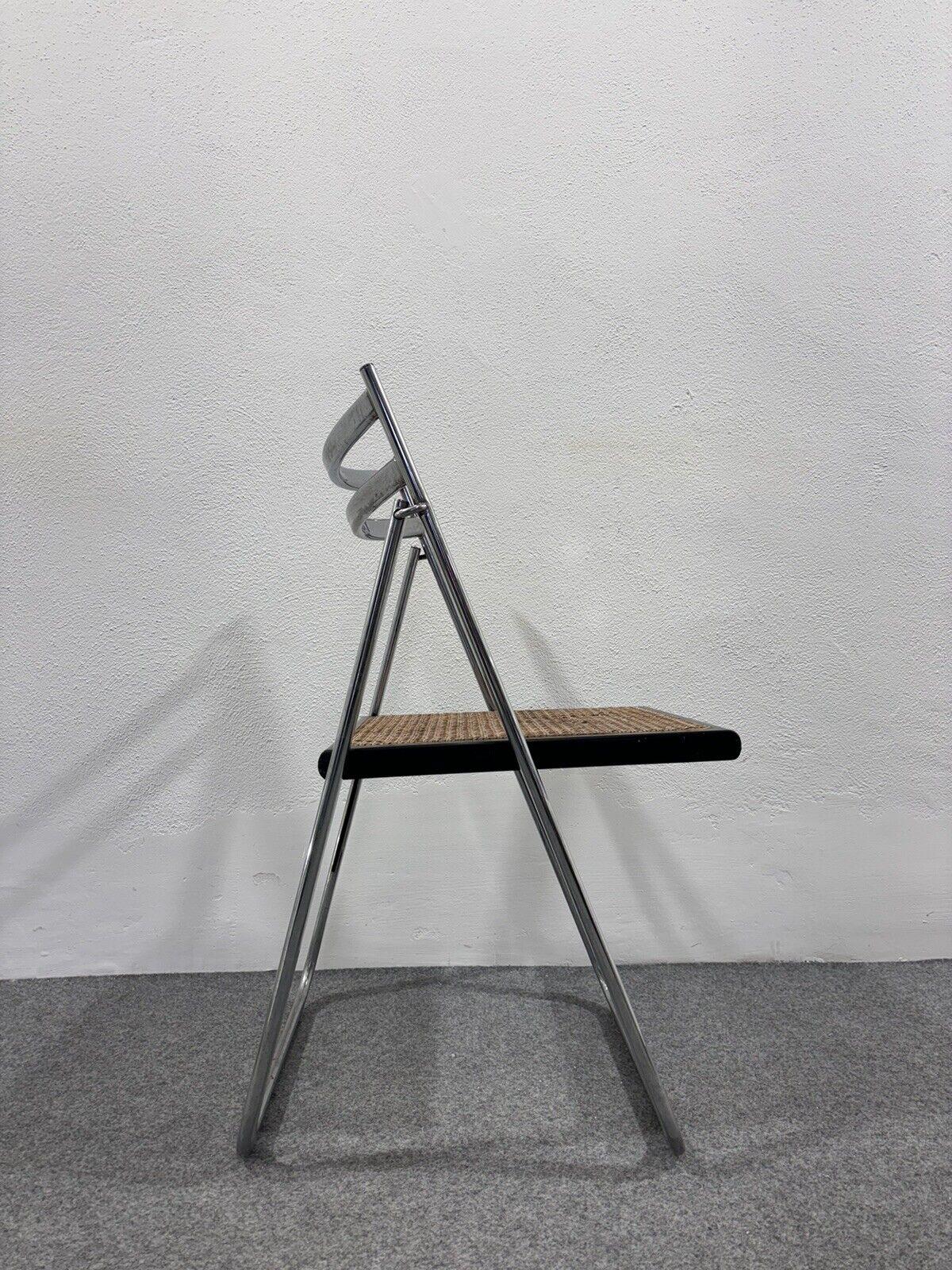 Arrben Italy Flip Chair Rattan 1970's Design Steel Modernism In Good Condition In Taranto, IT
