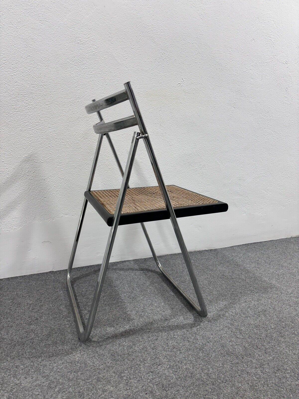 Late 20th Century Arrben Italy Flip Chair Rattan 1970's Design Steel Modernism
