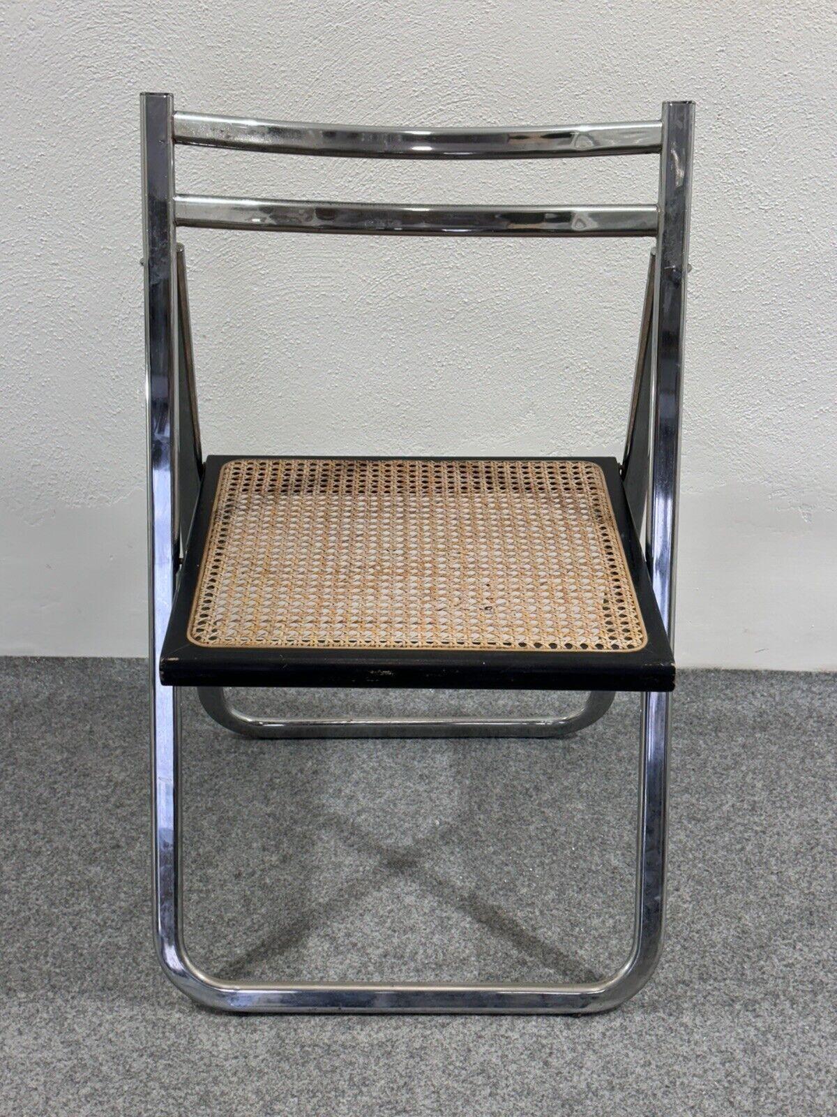 Arrben Italy Flip Chair Rattan 1970's Design Steel Modernism 3