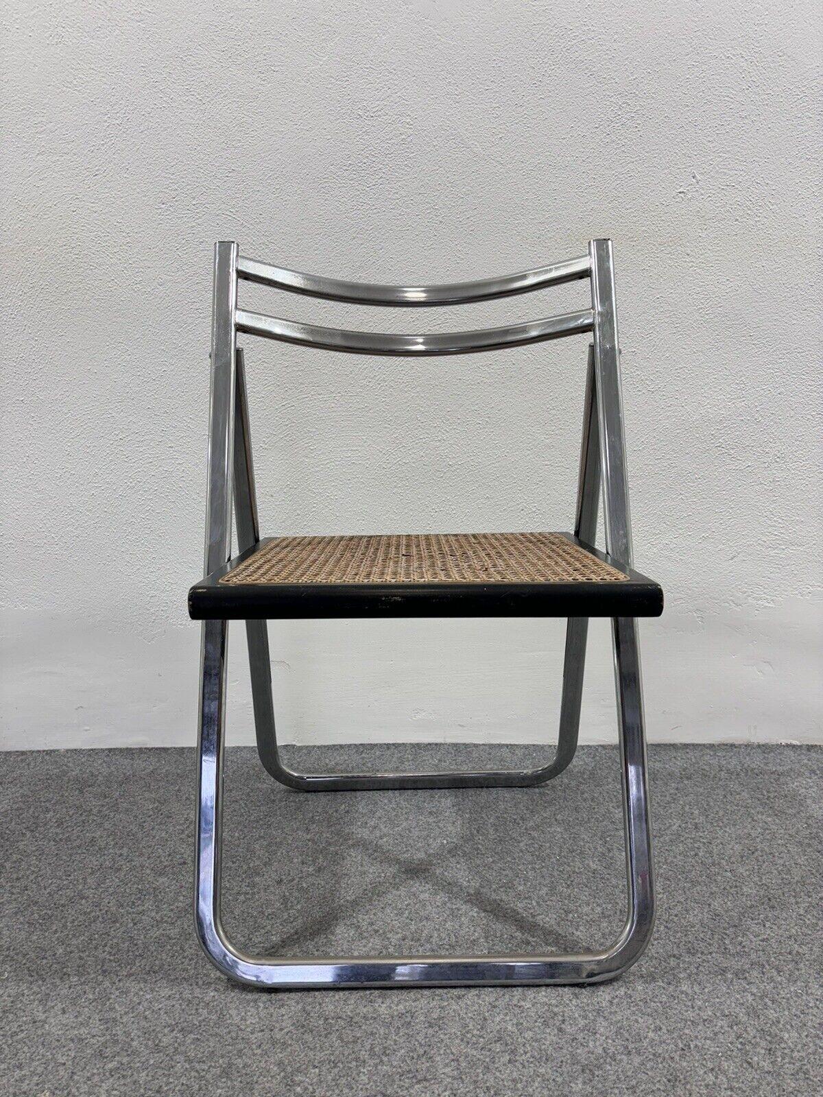 Arrben Italy Flip Chair Rattan 1970's Design Steel Modernism 4