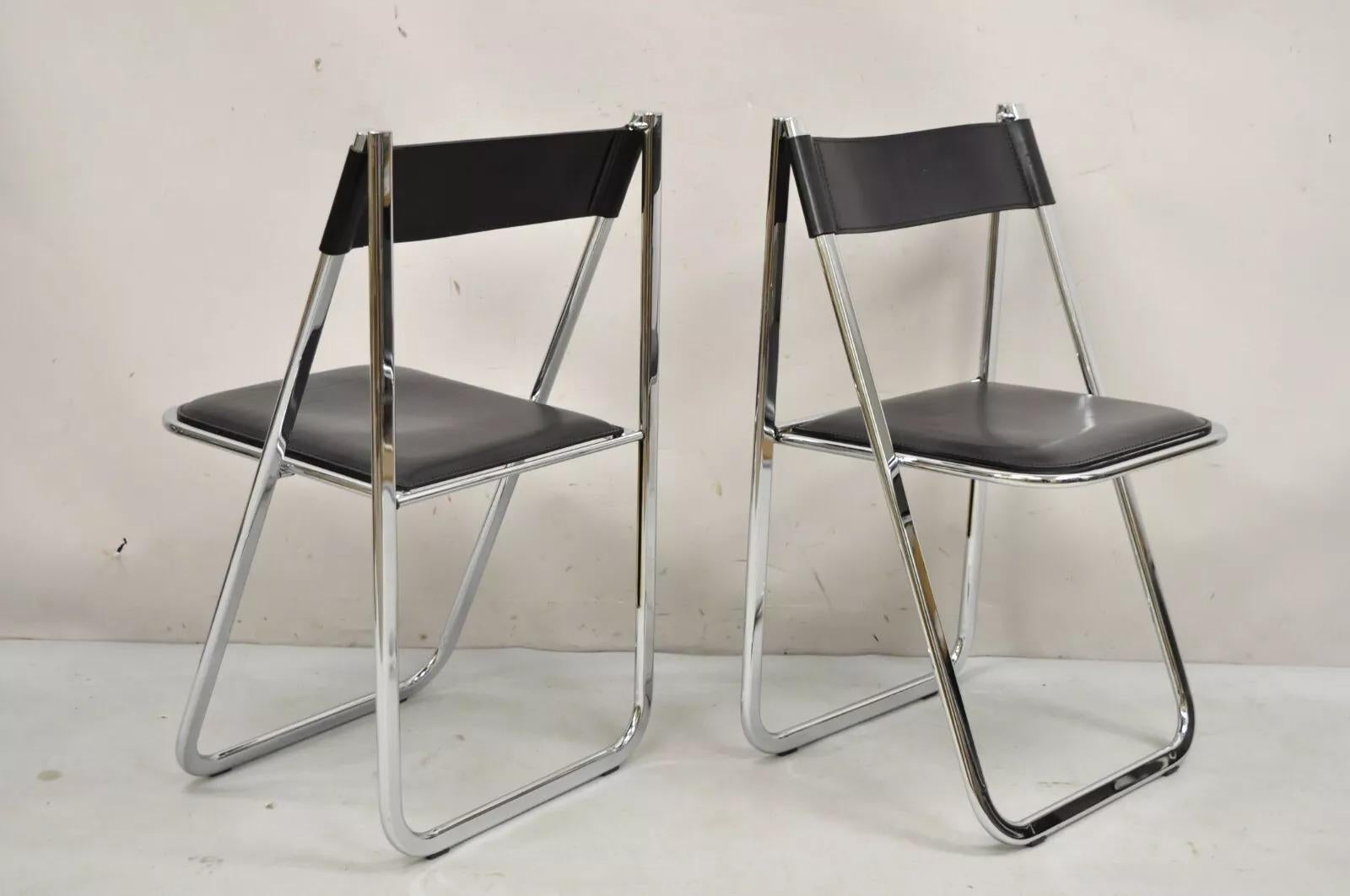 Arrben Italy Italian Modern Chrome Black Leather Tamara Folding Chair - Set of 6 3