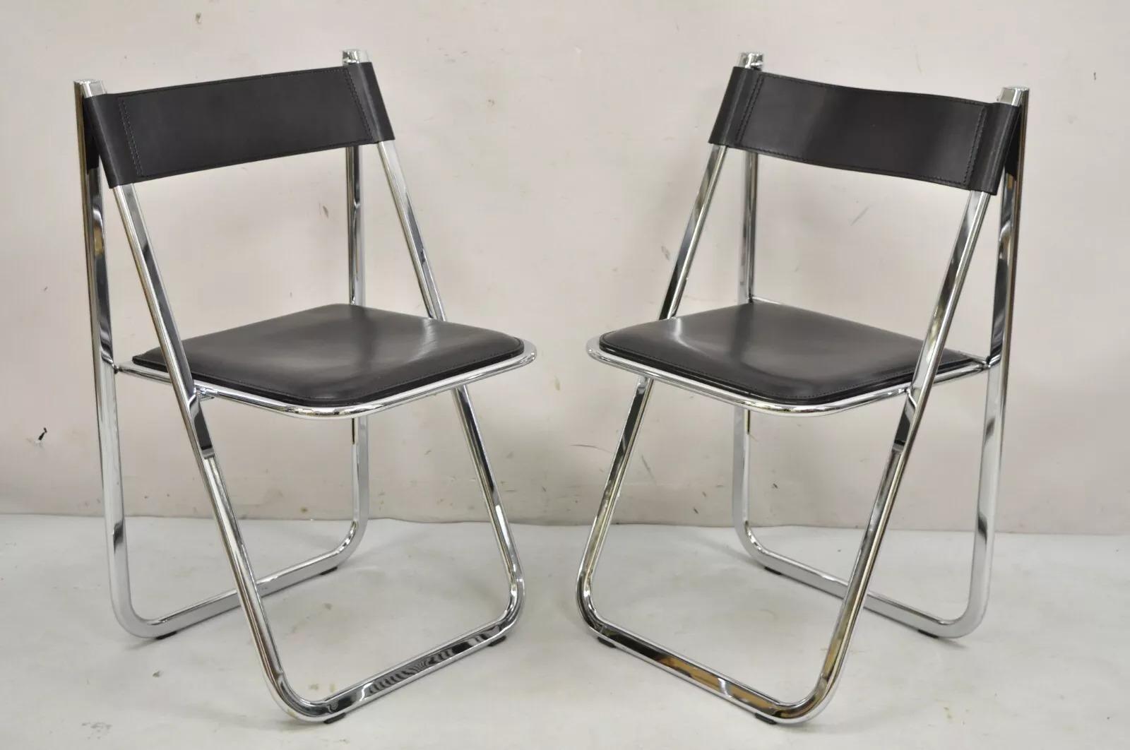 Arrben Italy Italian Modern Chrome Black Leather Tamara Folding Chair - Set of 6 5