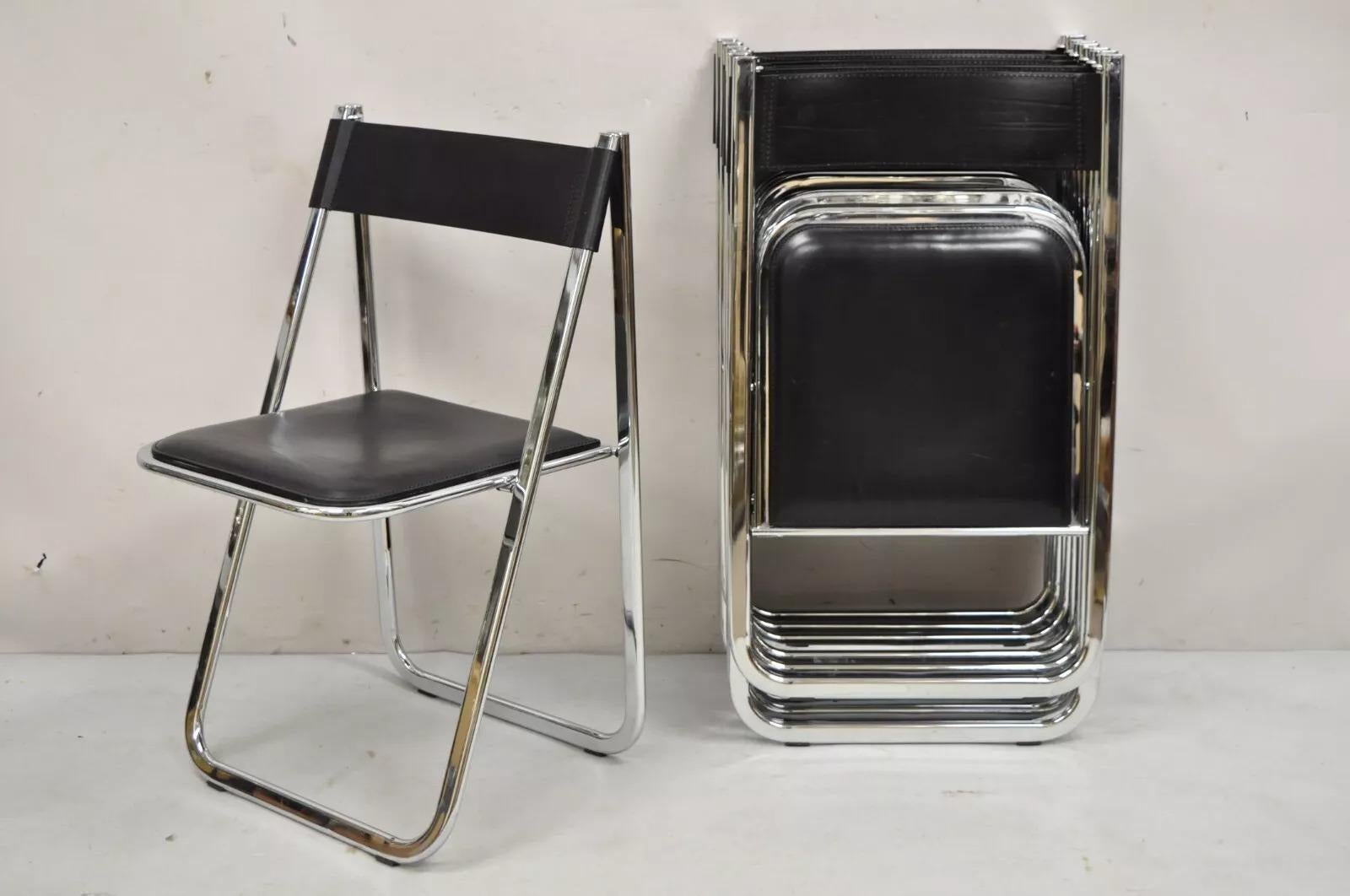 Vintage Arrben Italy Italian Modern Chrome and Stitched Black Padded Leather 