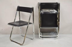 Arrben Italien Moderner italienischer Tamara Klappstuhl aus Chrom und schwarzem Leder in Chrom - 6er-Set