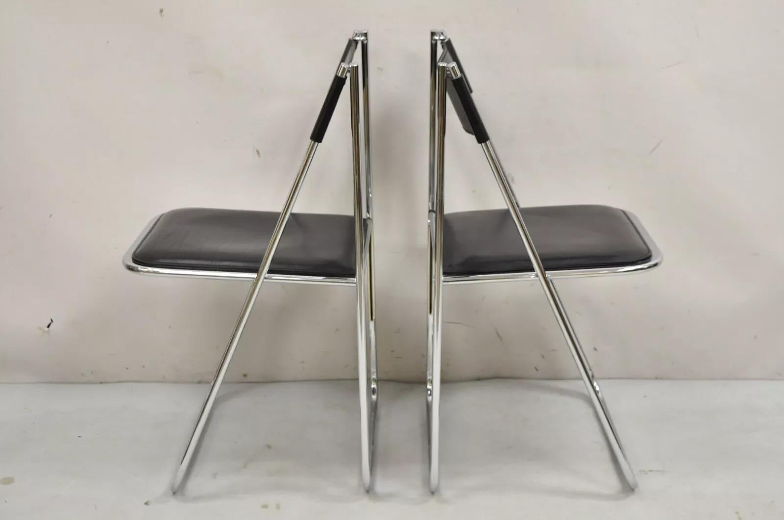 Unknown Arrben Italy Italian Modern Chrome Black Leather Tamara Folding Chair - Set of 6