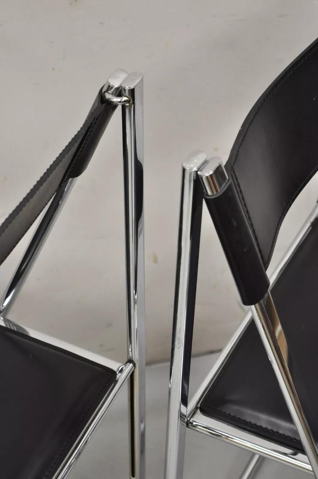 Arrben Italy Italian Modern Chrome Black Leather Tamara Folding Chair - Set of 6 In Good Condition In Philadelphia, PA