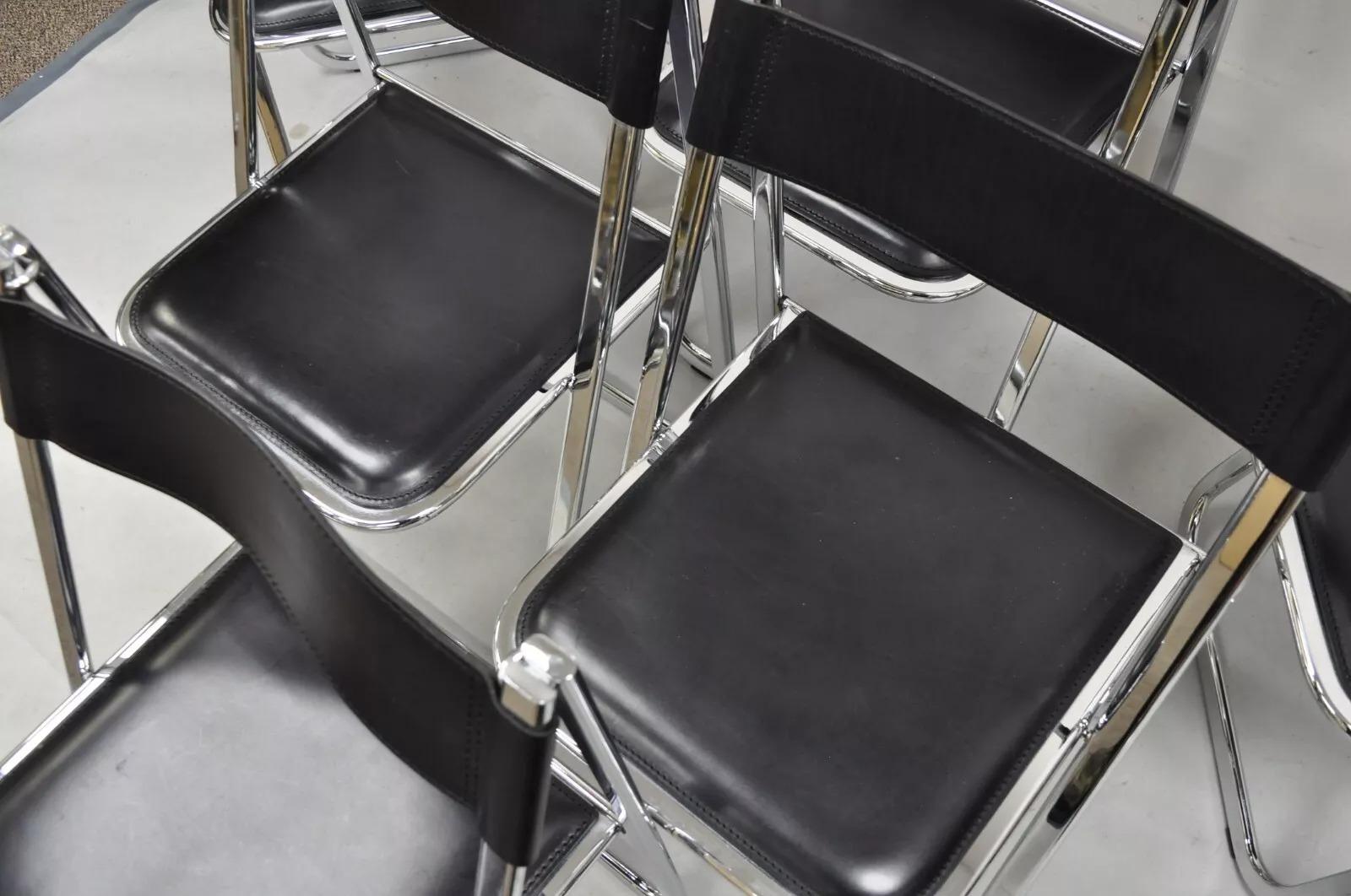 20th Century Arrben Italy Italian Modern Chrome Black Leather Tamara Folding Chair - Set of 6