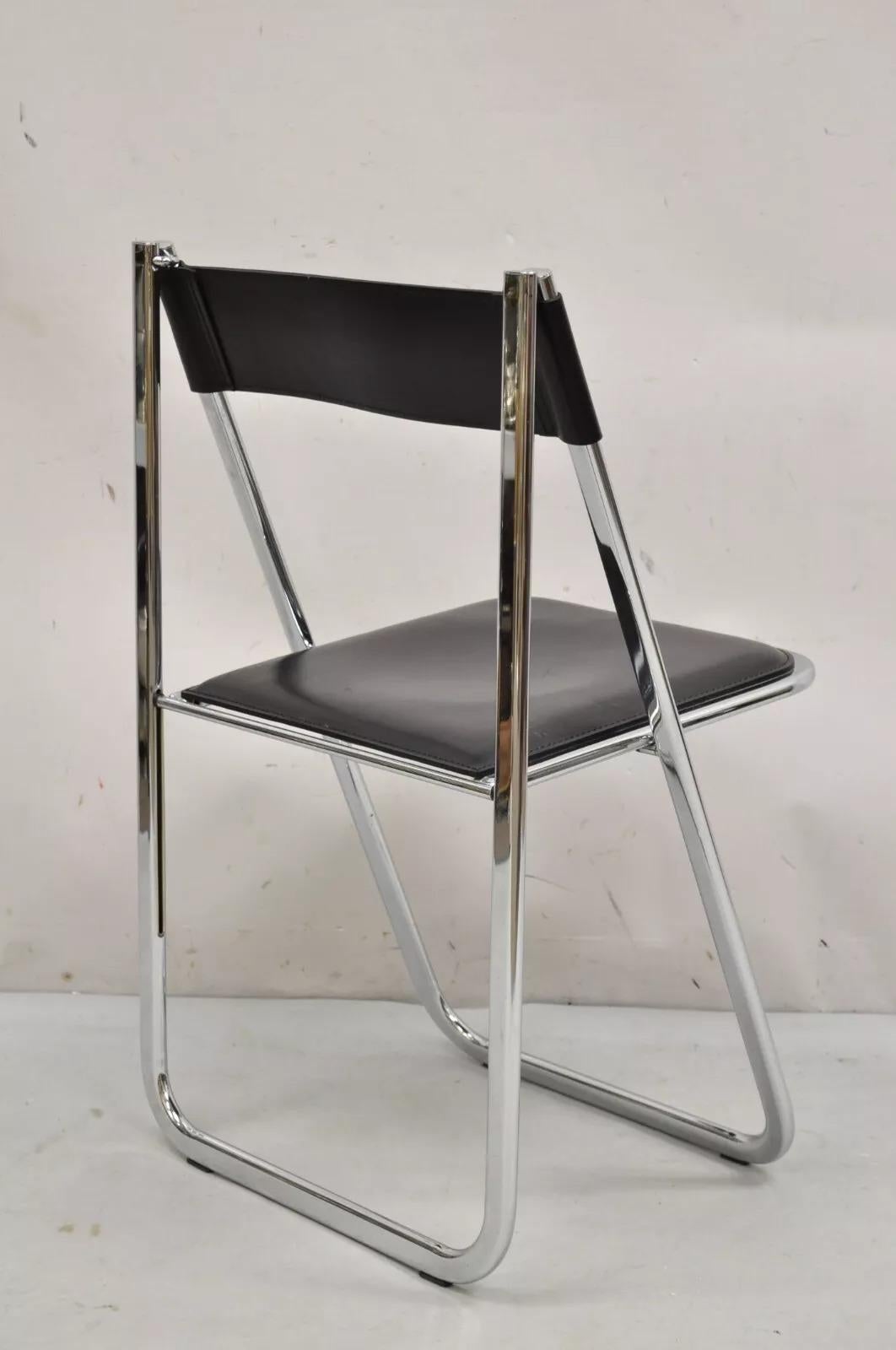 Arrben Italy Italian Modern Chrome Black Leather Tamara Folding Chair (Single) For Sale 3