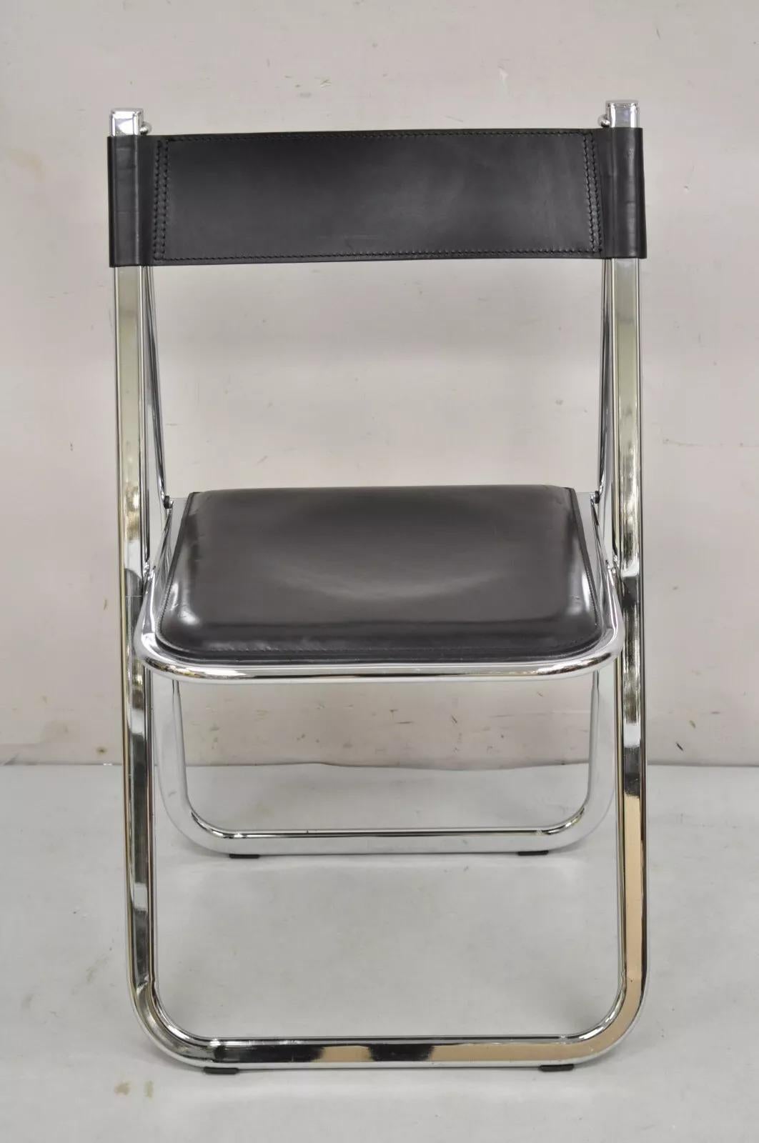 Vintage Arrben Italy Italian Modern Chrome and Stitched Black Padded Leather 