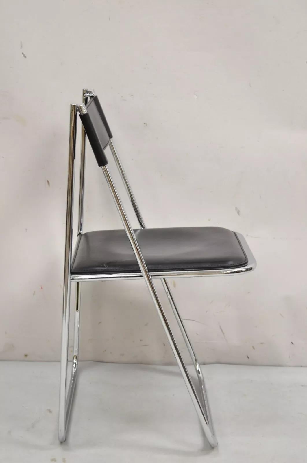 Mid-Century Modern Arrben Italy Italian Modern Chrome Black Leather Tamara Folding Chair (Single) For Sale