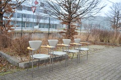 Arrben Italia Sedia da pranzo moderna in pelle grigia a sella Model No.