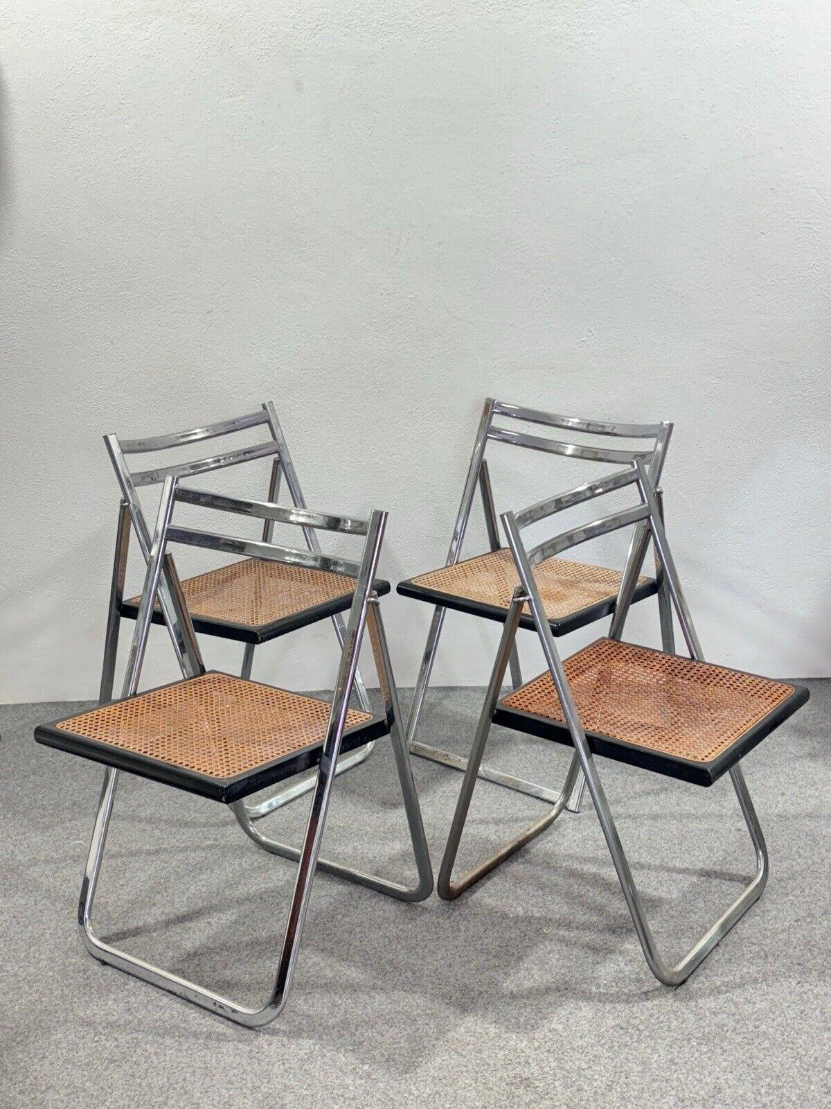 Italian Arrben Italy set of 4 Flip Chair Rattan 1970's Design Modernity