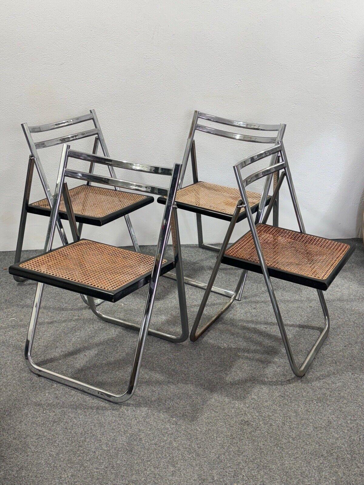 Arrben Italy set of 4 Flip Chair Rattan 1970's Design Modernity In Good Condition In Taranto, IT