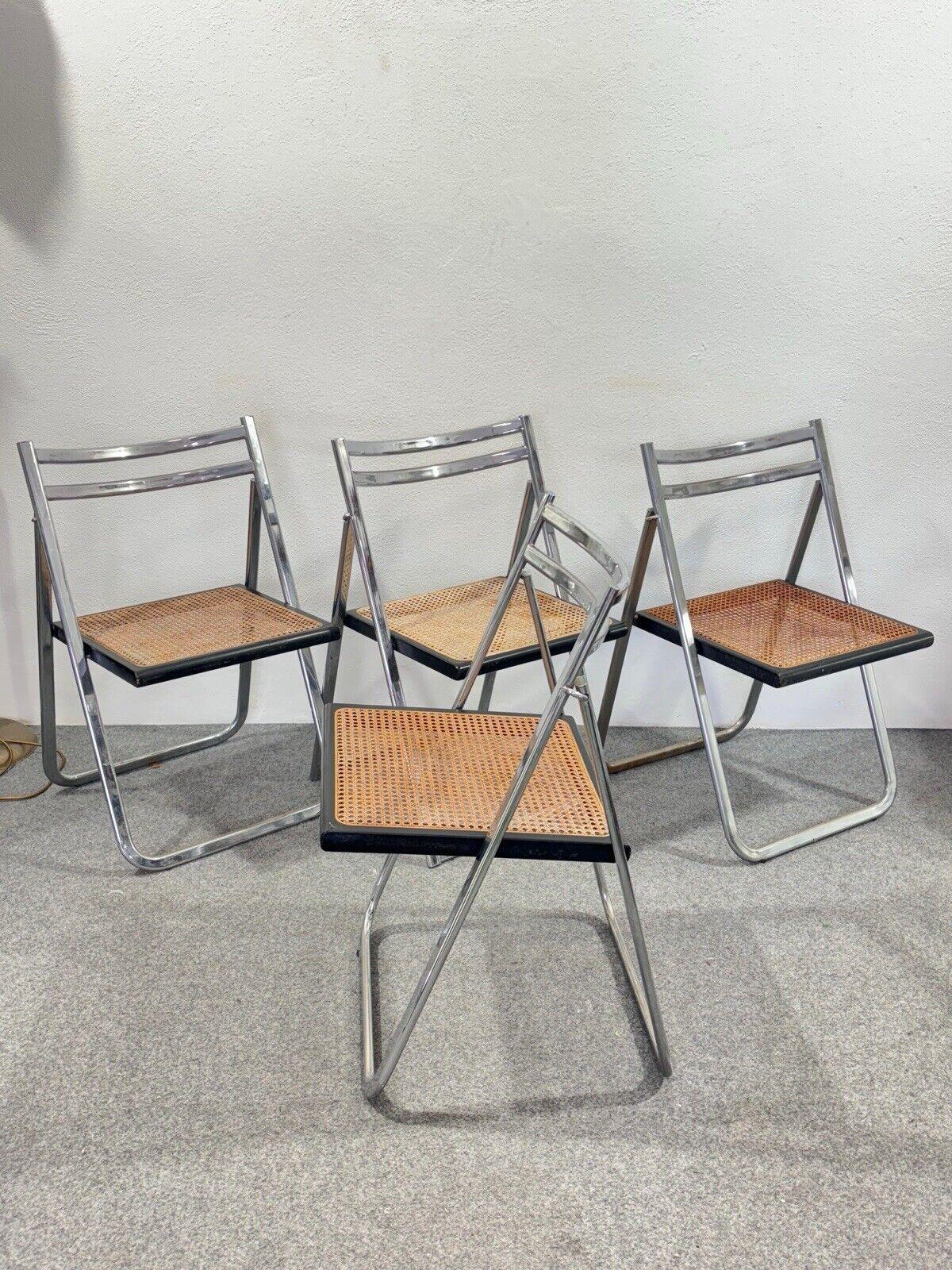 Arrben Italy set of 4 Flip Chair Rattan 1970's Design Modernity 2