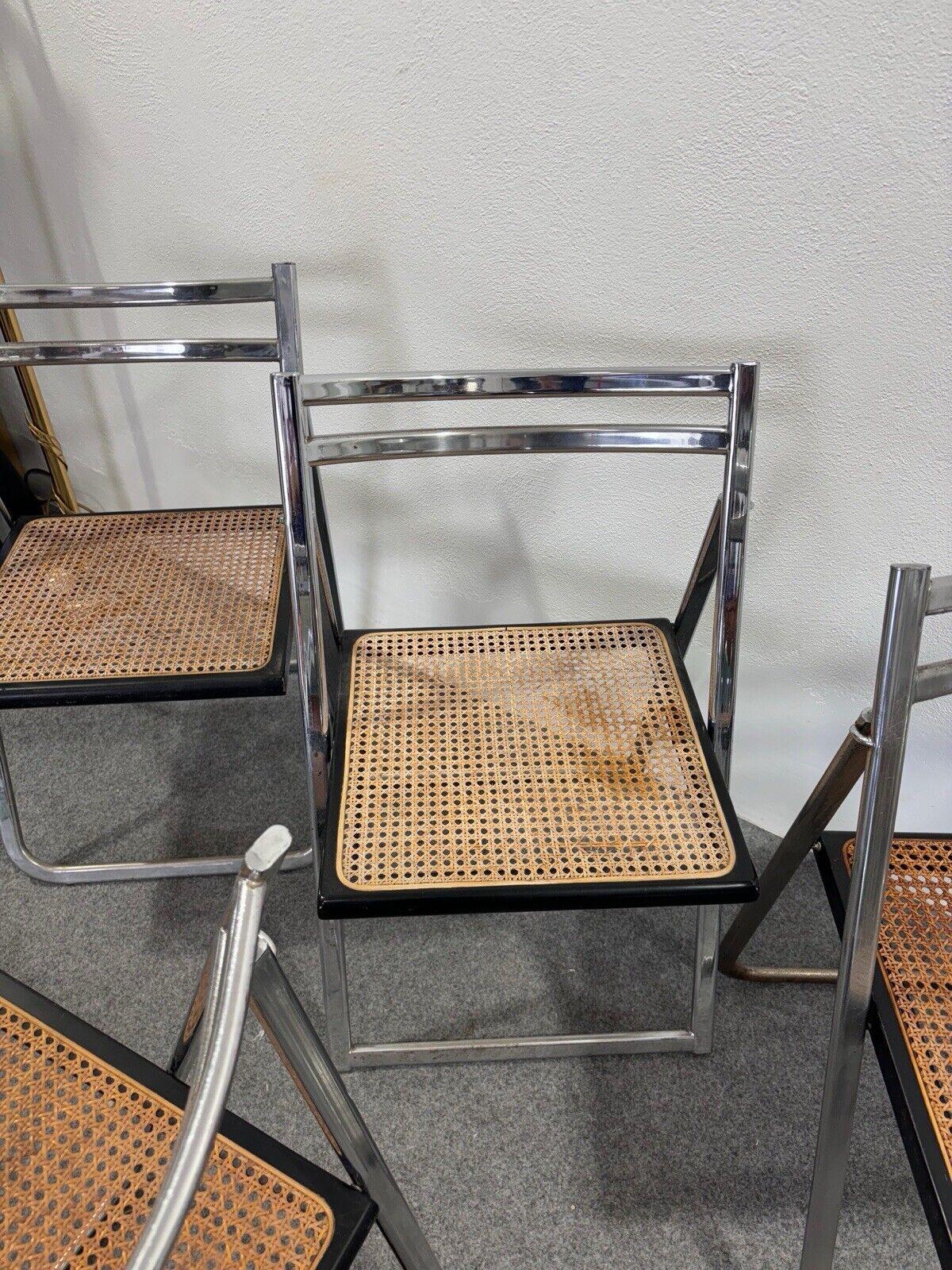 Arrben Italy set of 4 Flip Chair Rattan 1970's Design Modernity 3