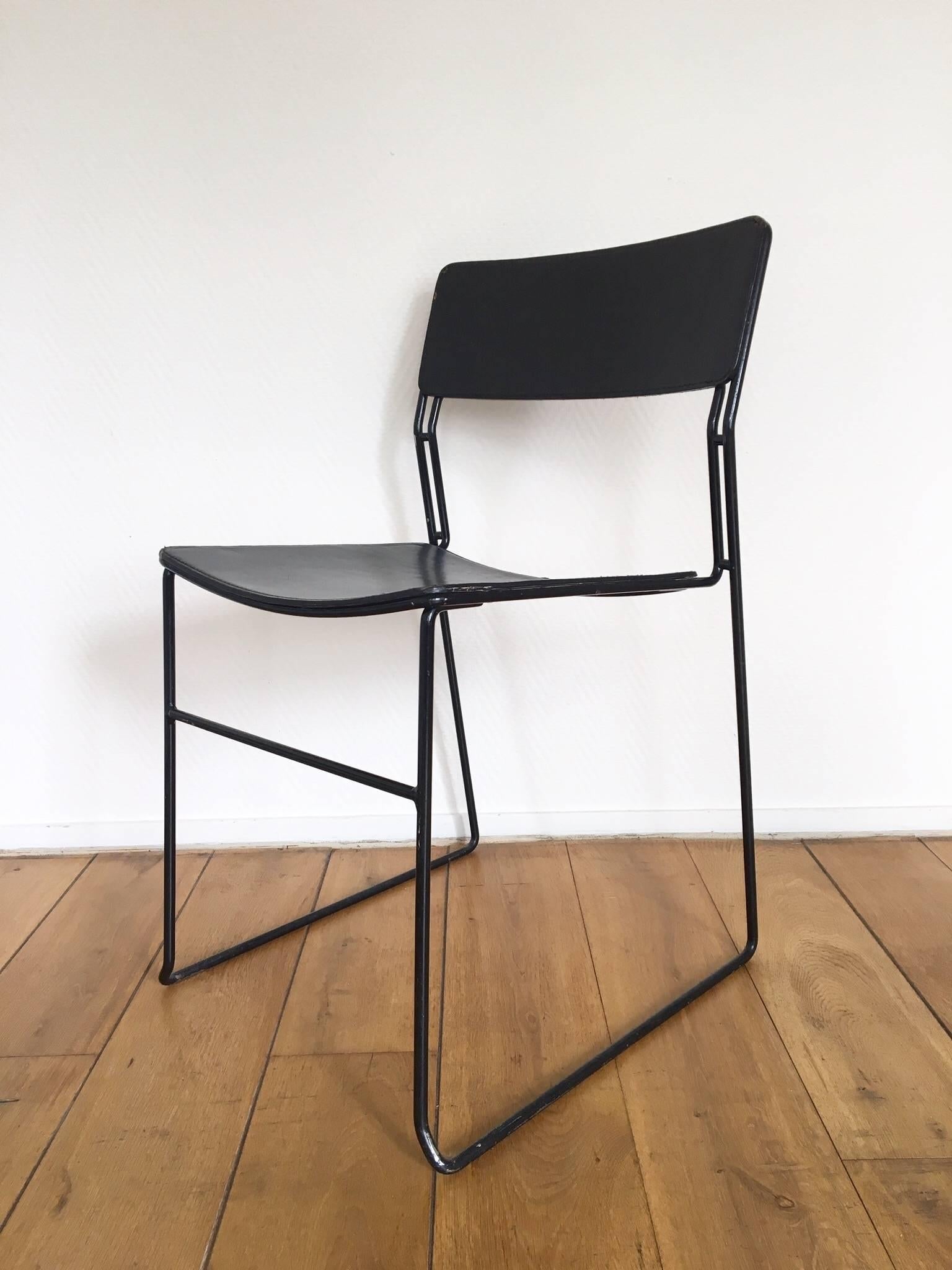 Minimalist Arrben Italy, Set of Six Midcentury 'Sultana' Dining Chairs, Metal and Leather For Sale