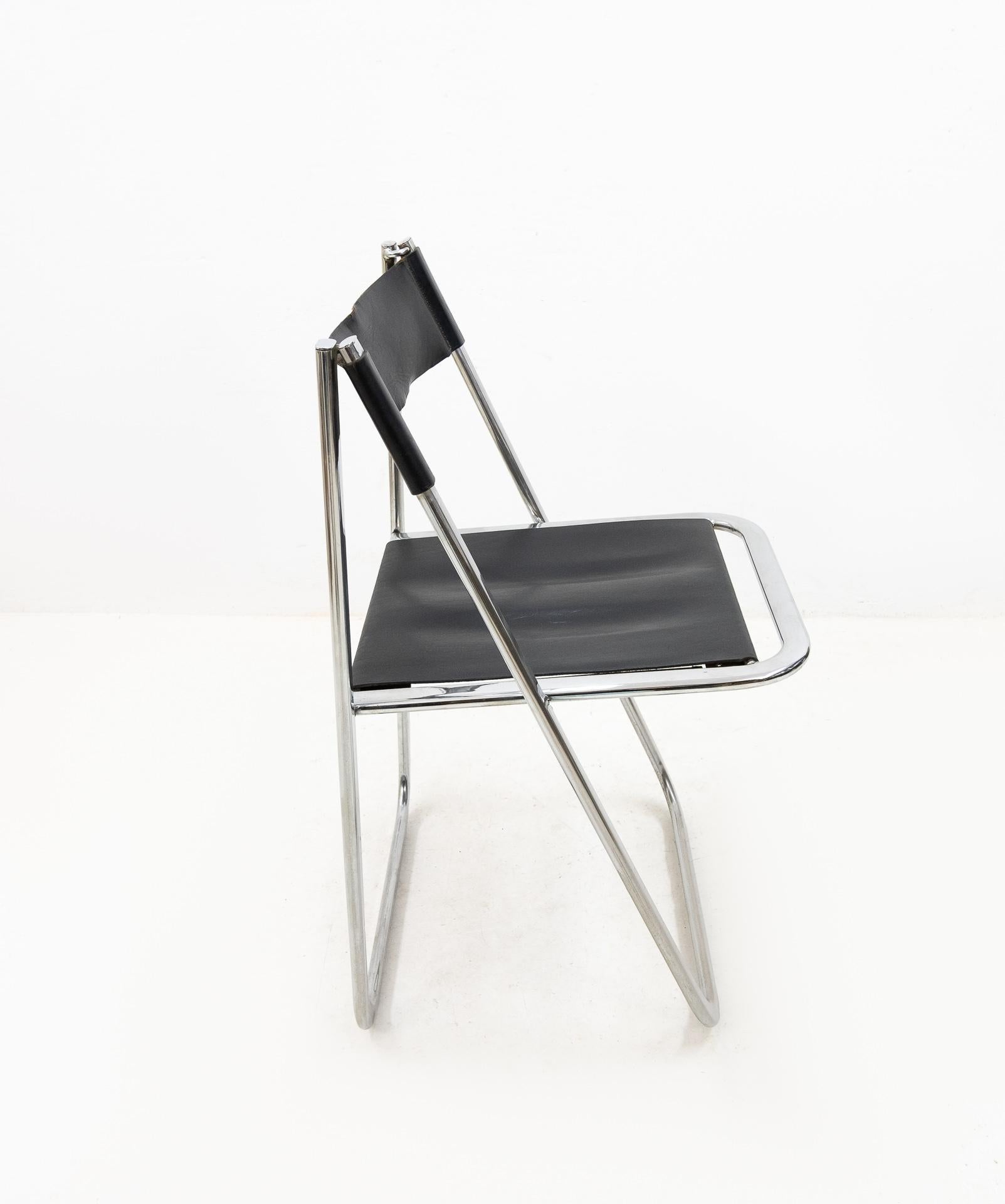 Italian Arrben Leather Folding Chair Italy 1970s Model Tamara