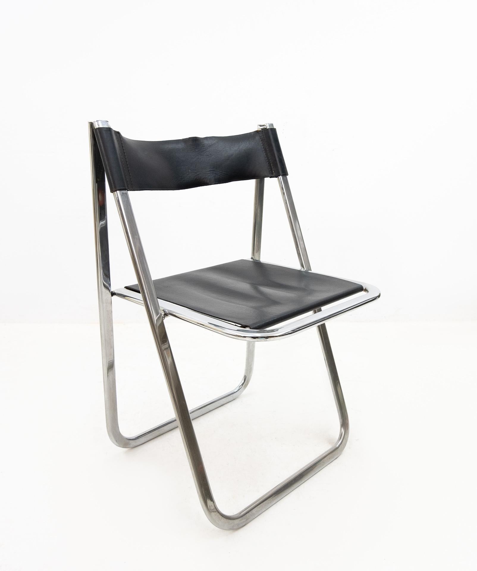 Arrben Leather Folding Chair Italy 1970s Model Tamara In Good Condition In Den Haag, NL