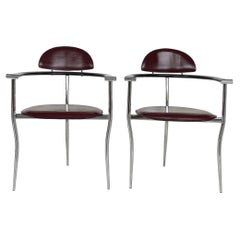 Arrben of Italy Chrome and Leather "Stiletto" Chairs, 1980s Pair