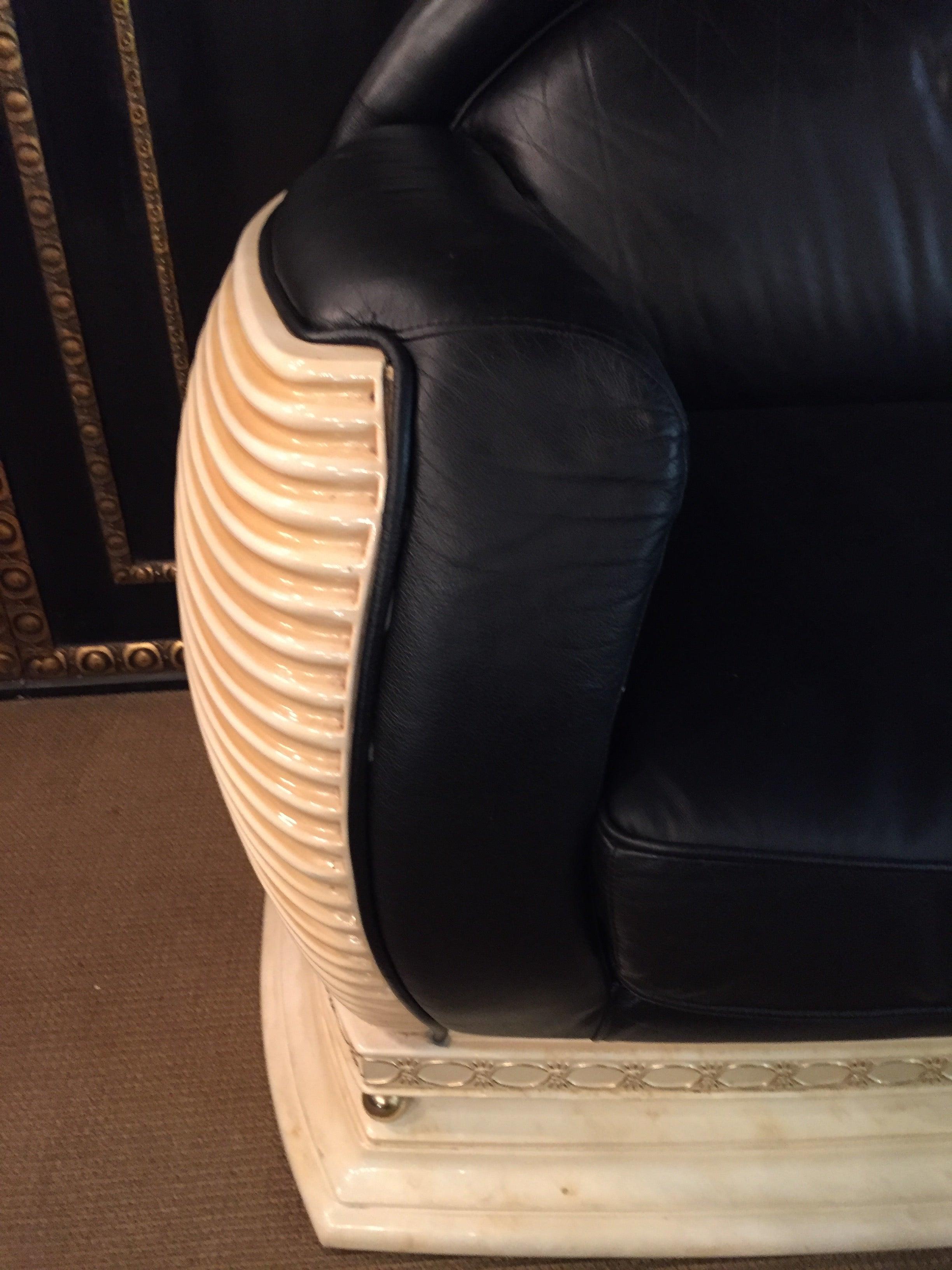 Klassisches Designer-Sofa im Art-déco-Stil von Arredo aus schwarzem Leder im Angebot 7