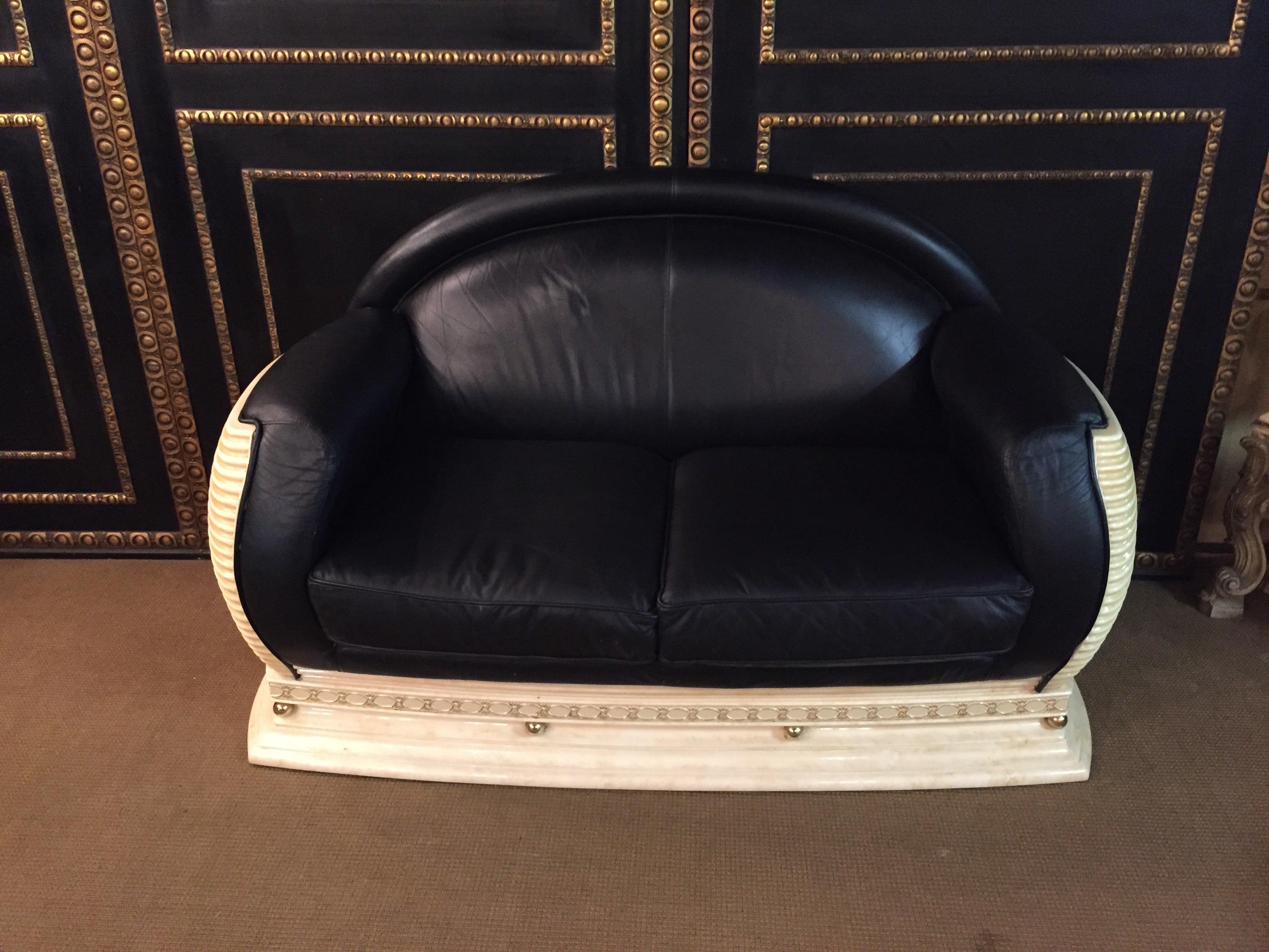 20th Century Arredo Classic Designer Sofa in Art Deco Style Black Leather For Sale