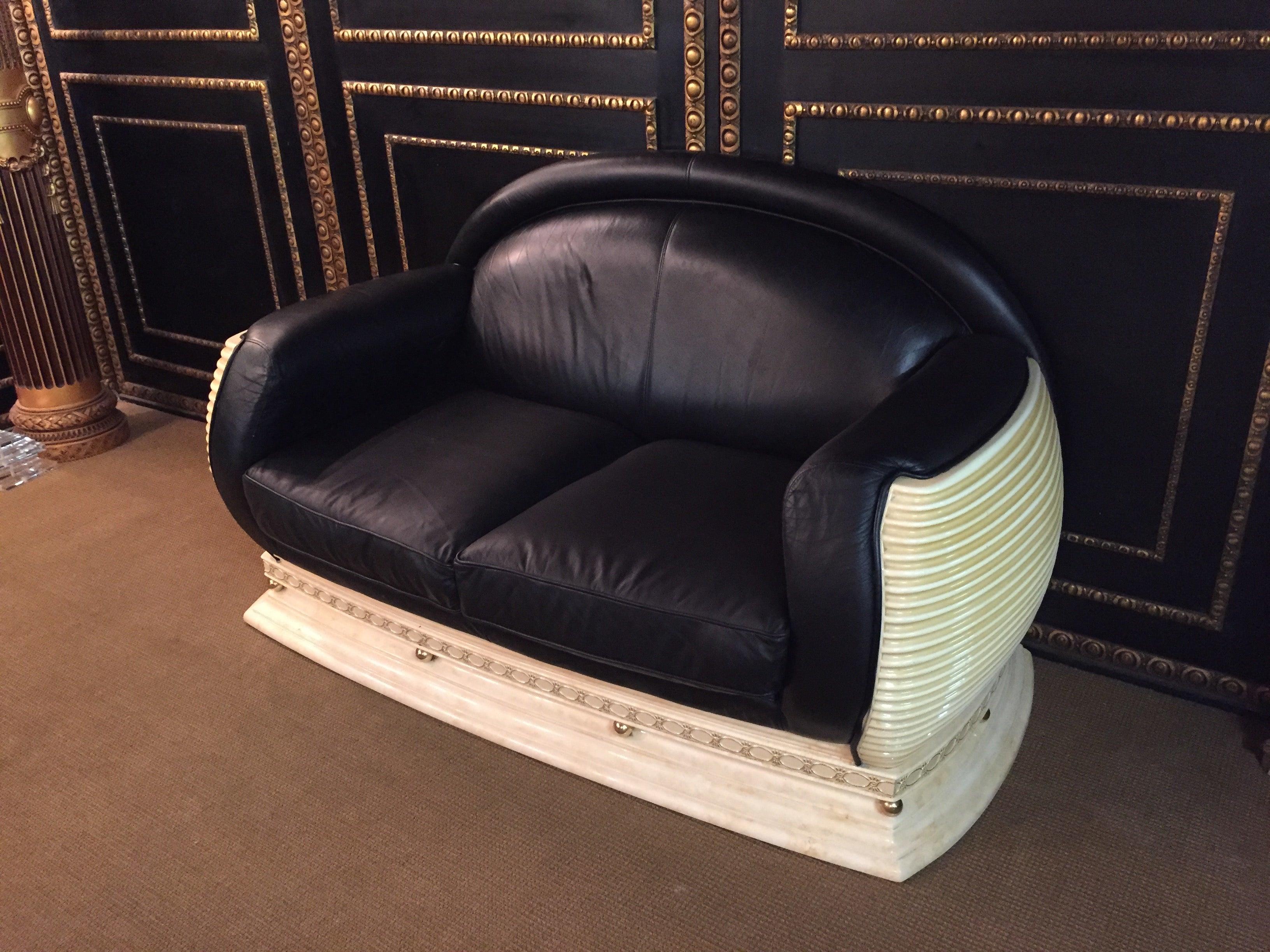 Arredo Classic Designer Sofa in Art Deco Style Black Leather For Sale 1