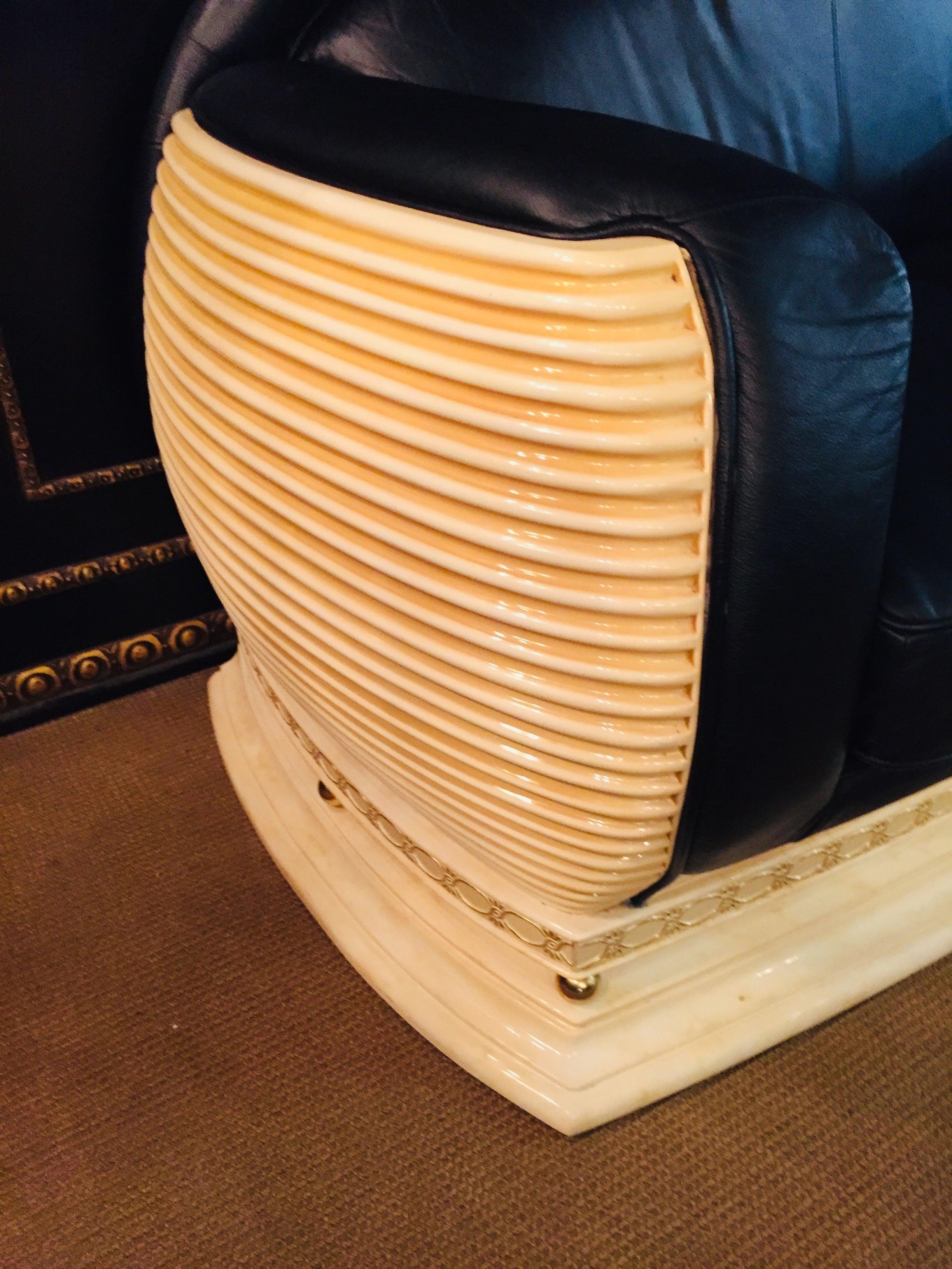 Arredo Sofá de Diseño Clásico en Estilo Art Decó Cuero Negro Hecho en Italia en venta 11