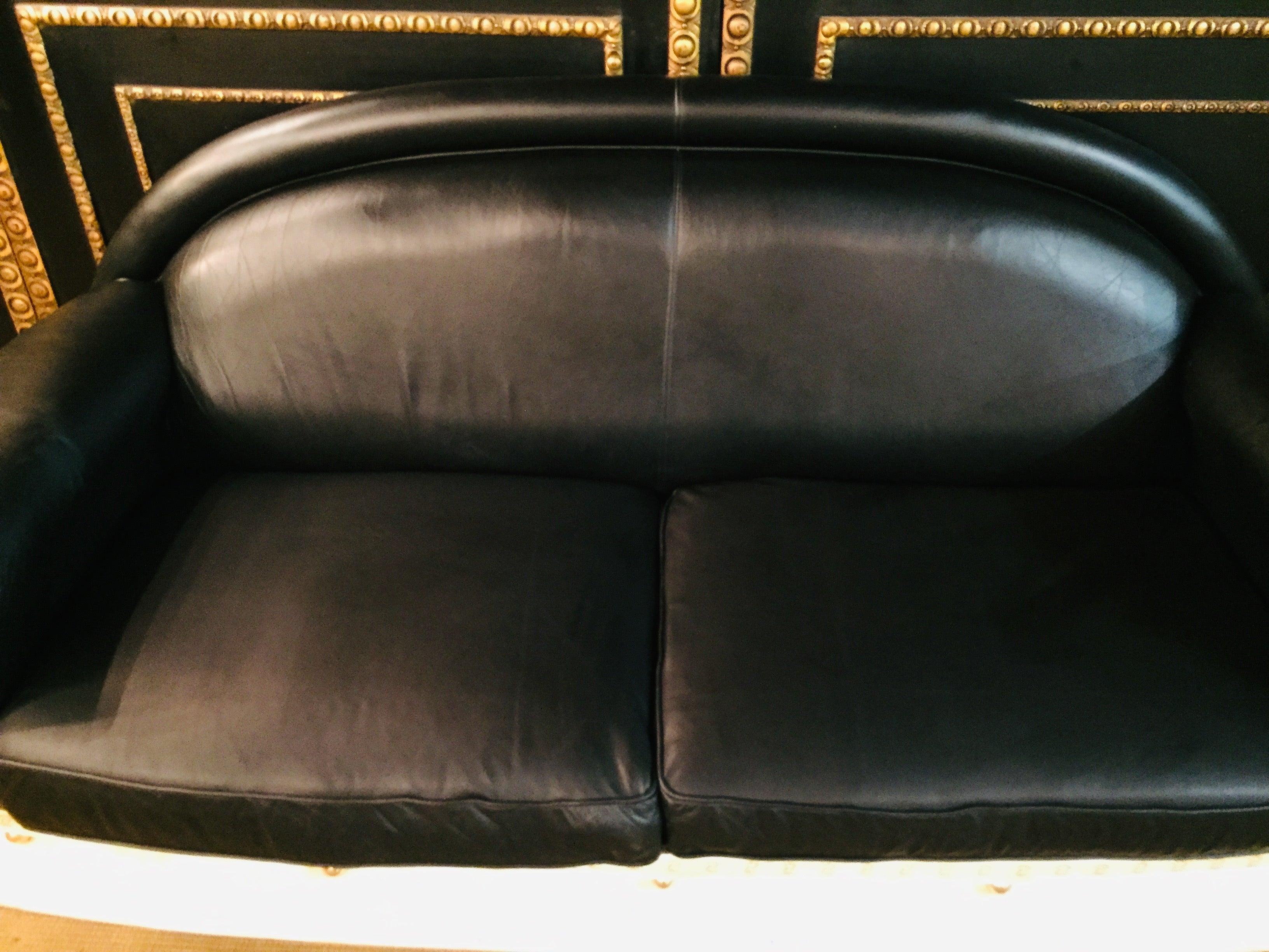 Arredo Classic Design Sofa in Art Deco Style Black Leather Made in Italy  For Sale 1
