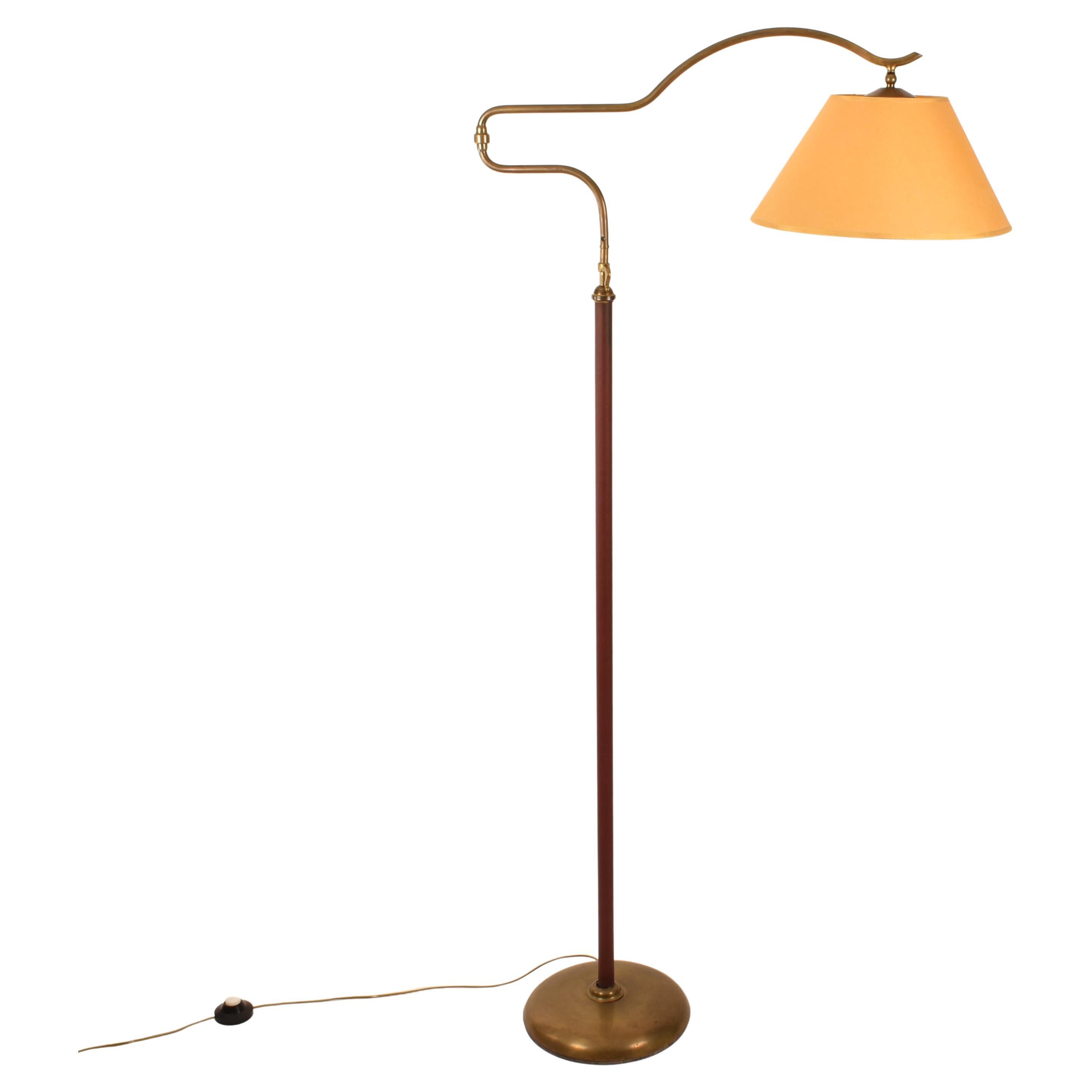 Arredoluce Adjustable Brass and Leather Floor Lamp, Italy, 1940