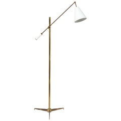 Arredoluce Adjustable Reading Floor Lamp in Brass and Aluminium, Italy, 1950s