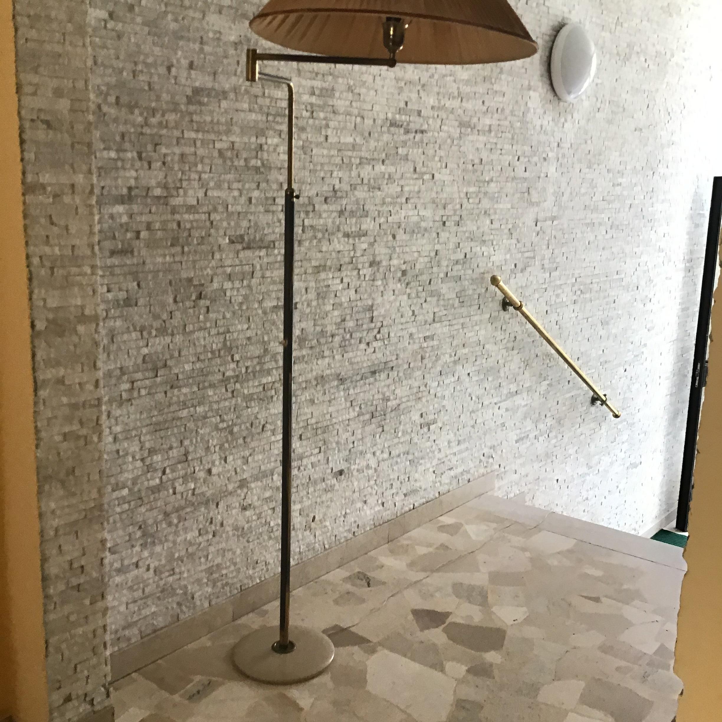 Other Arredoluce Angelo Lelii Adjustablfloor Lamp Marbre Brass Lampshade 1950, Italy For Sale