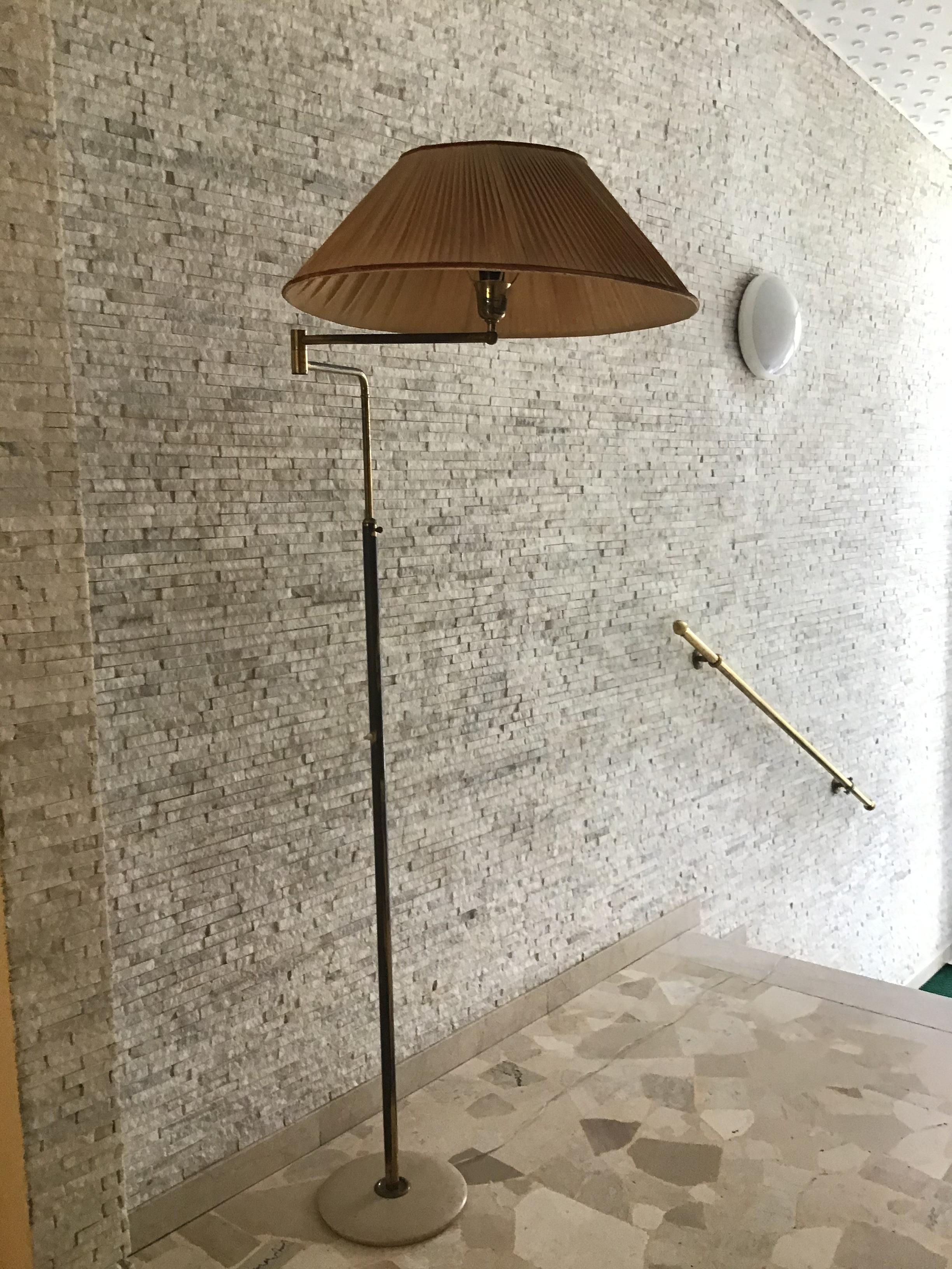 Arredoluce Angelo Lelii Adjustablfloor Lamp Marbre Brass Lampshade 1950, Italy In Excellent Condition For Sale In Milano, IT