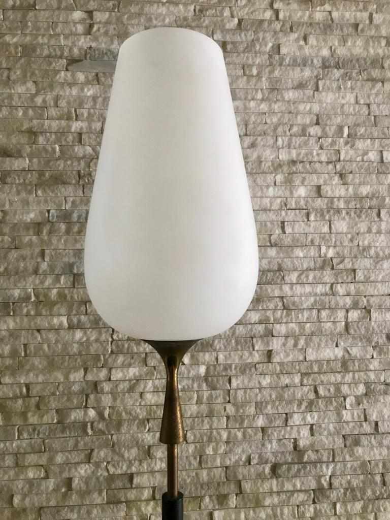 Arredoluce  Angelo Lelii Floor Lamp Opaline Glass Brass Marble 1953 Italy 1