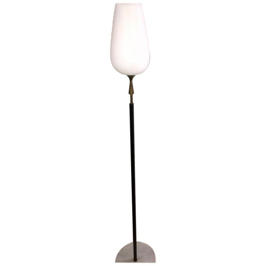 Arredoluce  Angelo Lelii Floor Lamp Opaline Glass Brass Marble 1953 Italy