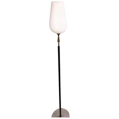 Arredoluce Angelo Lelii Floor Lamp Opaline Glass Brass Marble, 1953, Italy