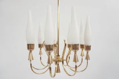 Arredoluce, Angelo Lelii Super Elegant 9 Arms Bass and Opaline Glass Chandelier
