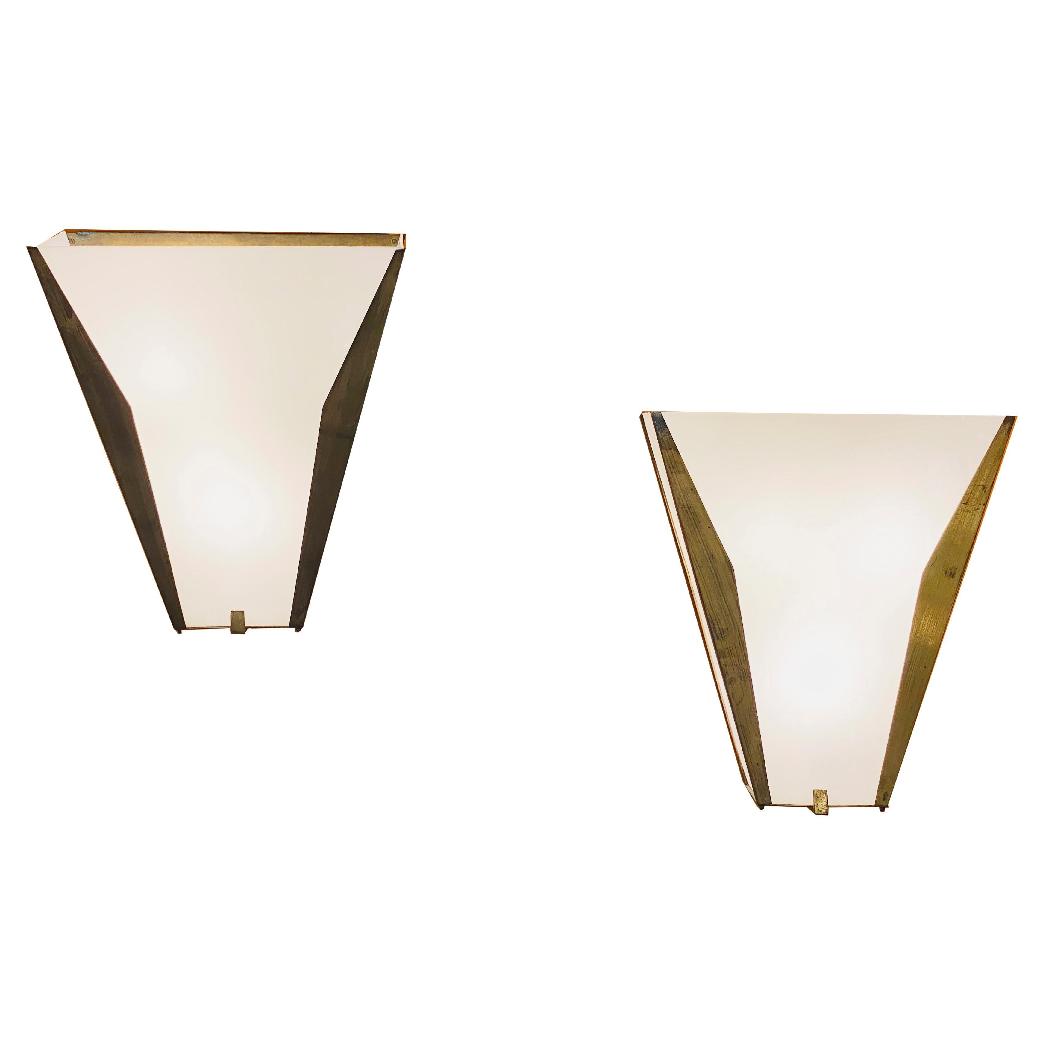 Gino Avena Perspex and Brass Wall Lamp, Italy, 1950s For Sale