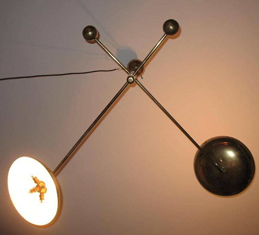 Italian Arredoluce Brass Chandelier with Balanced Two Arms and Reflectors, Milano, 1950