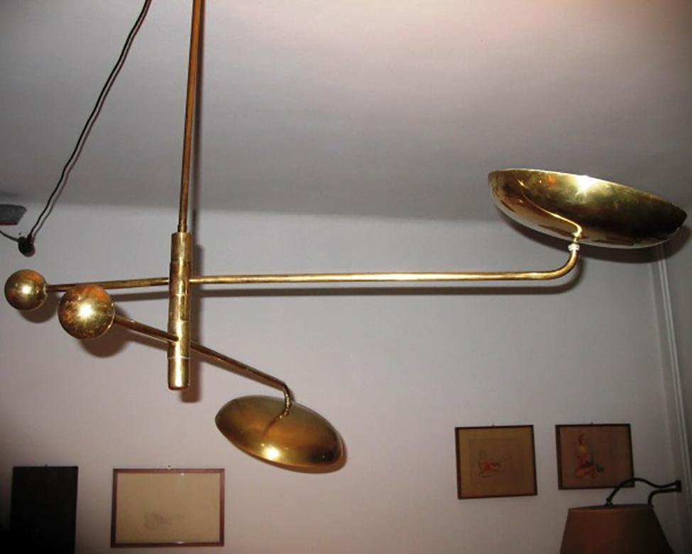 Mid-20th Century Arredoluce Brass Chandelier with Balanced Two Arms and Reflectors, Milano, 1950
