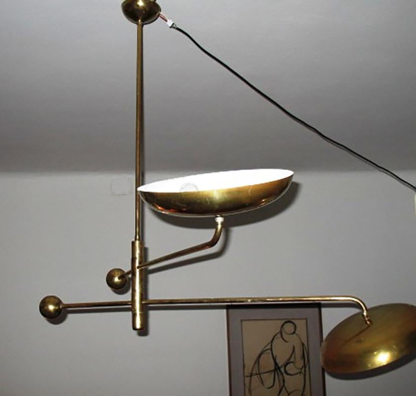 Arredoluce Brass Chandelier with Balanced Two Arms and Reflectors, Milano, 1950 4