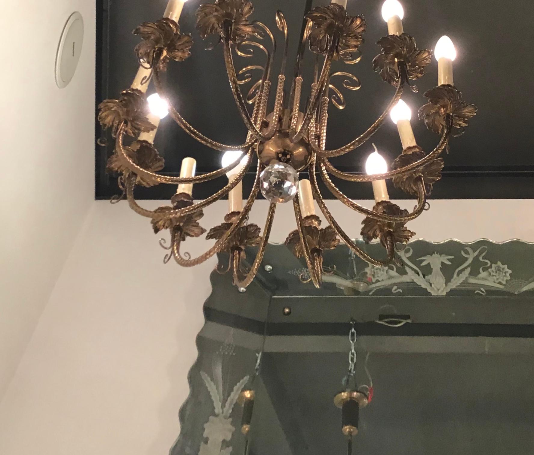 Arredoluce Chandelier 12 Lights 1950 Brass, Italy In Good Condition For Sale In Milano, IT