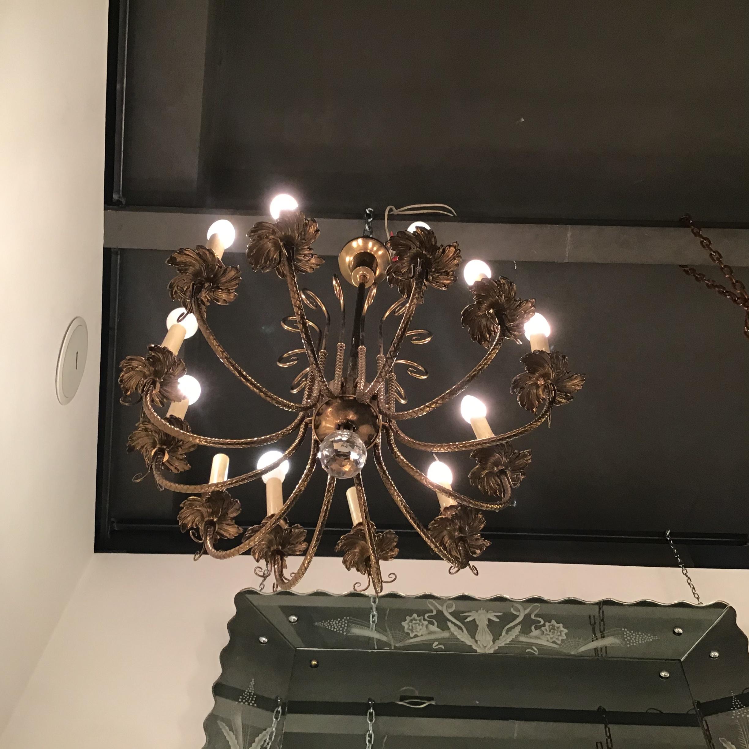 Mid-20th Century Arredoluce Chandelier 12 Lights 1950 Brass, Italy For Sale