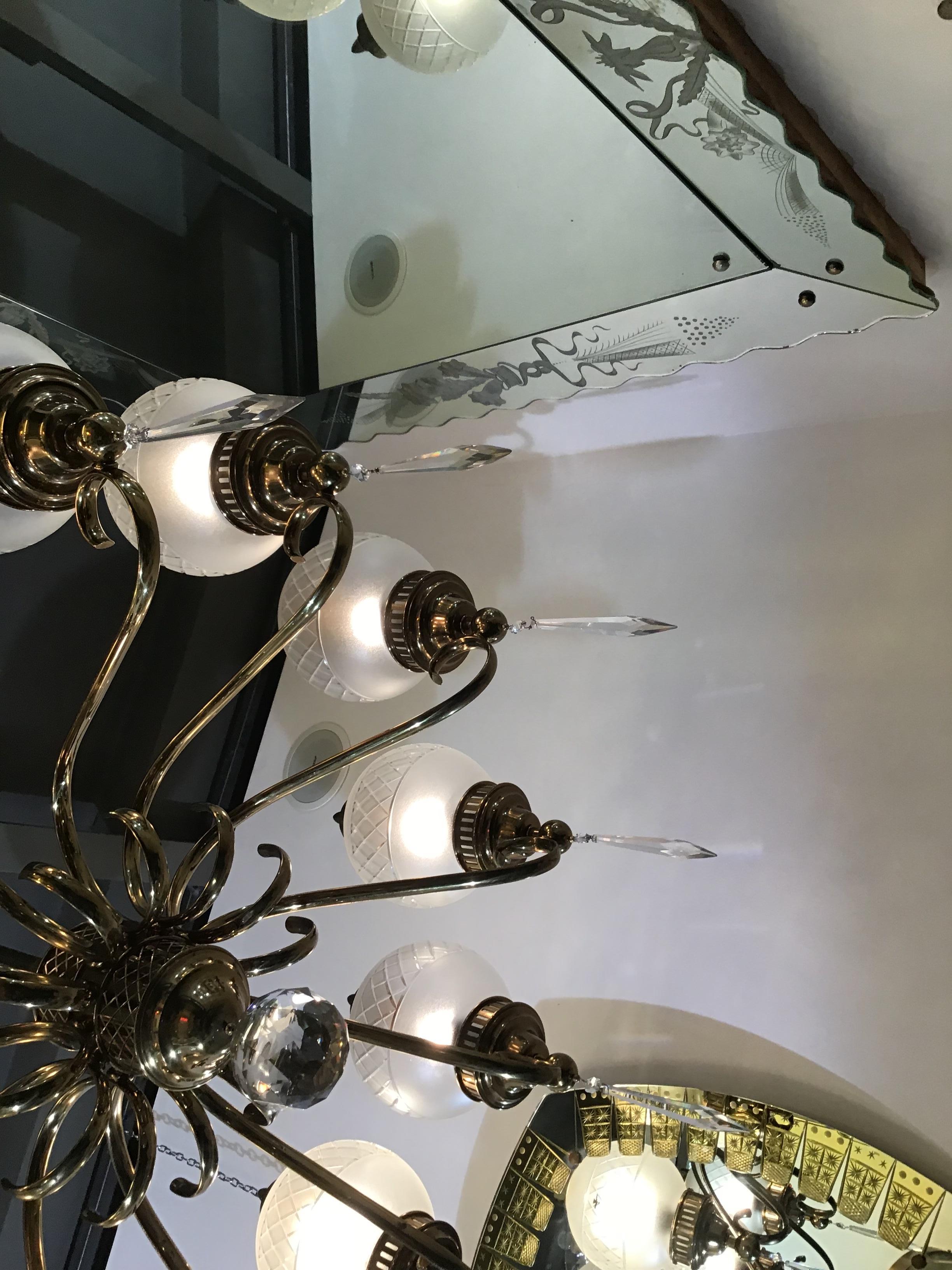 Arredoluce Chandelier Brass Crystal Twelve Lights, 1950 6