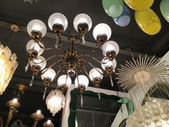 Arredoluce Chandelier Brass Crystal Twelve Lights, 1950