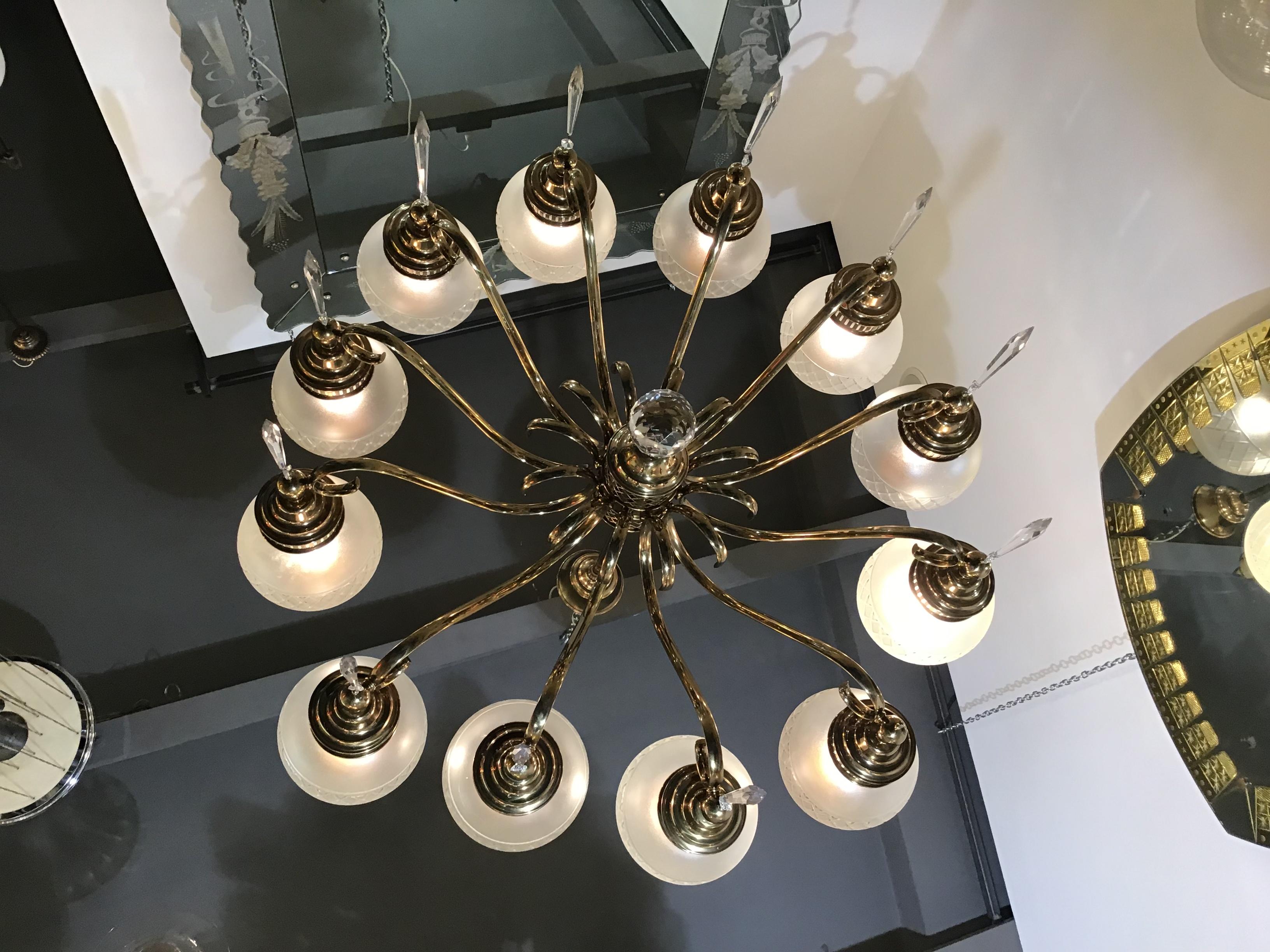 Arredoluce Chandelier Brass Crystal Twelve Lights, 1950 1